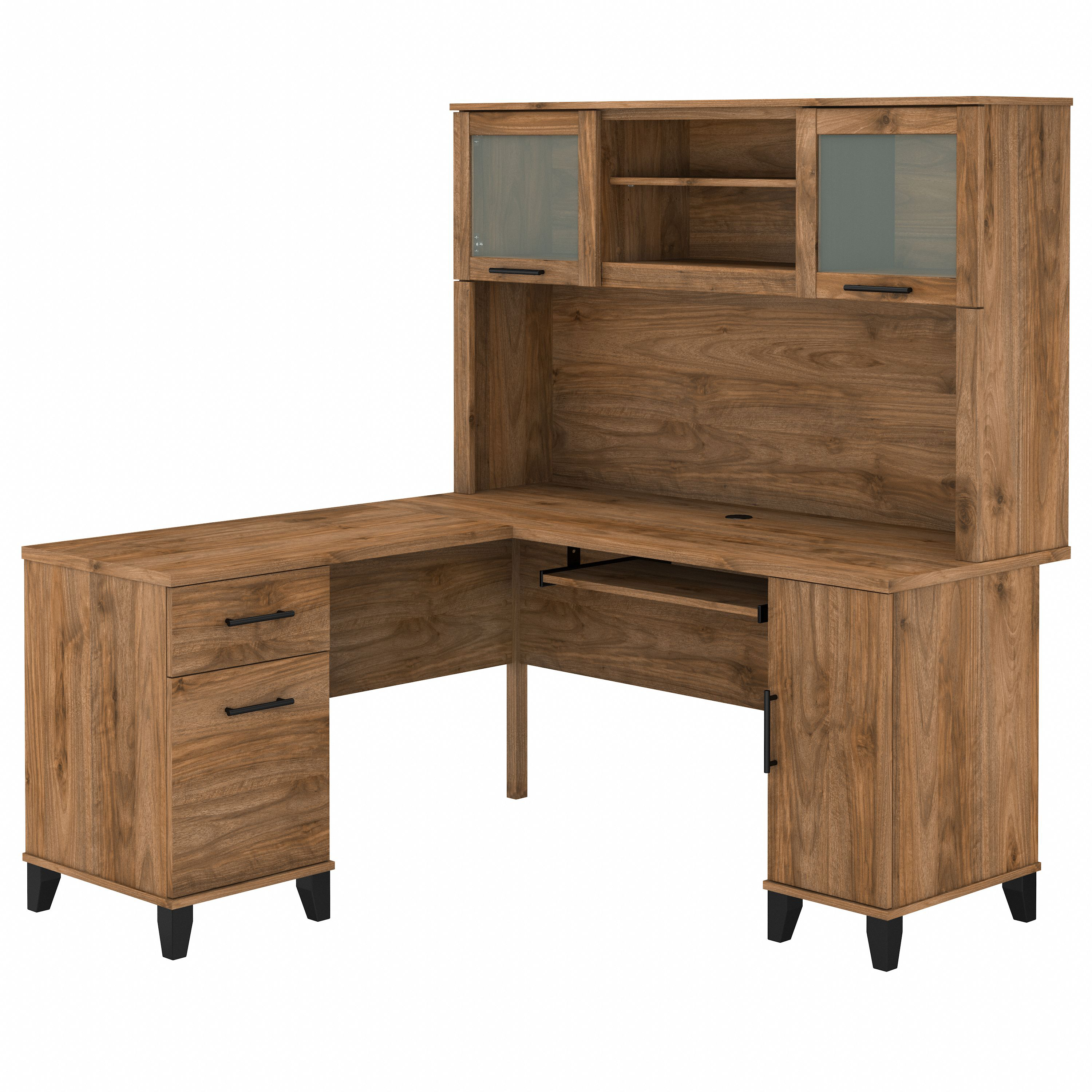 Bush Furniture Somerset 60W L Shaped Desk with Hutch | Fresh Walnut_0