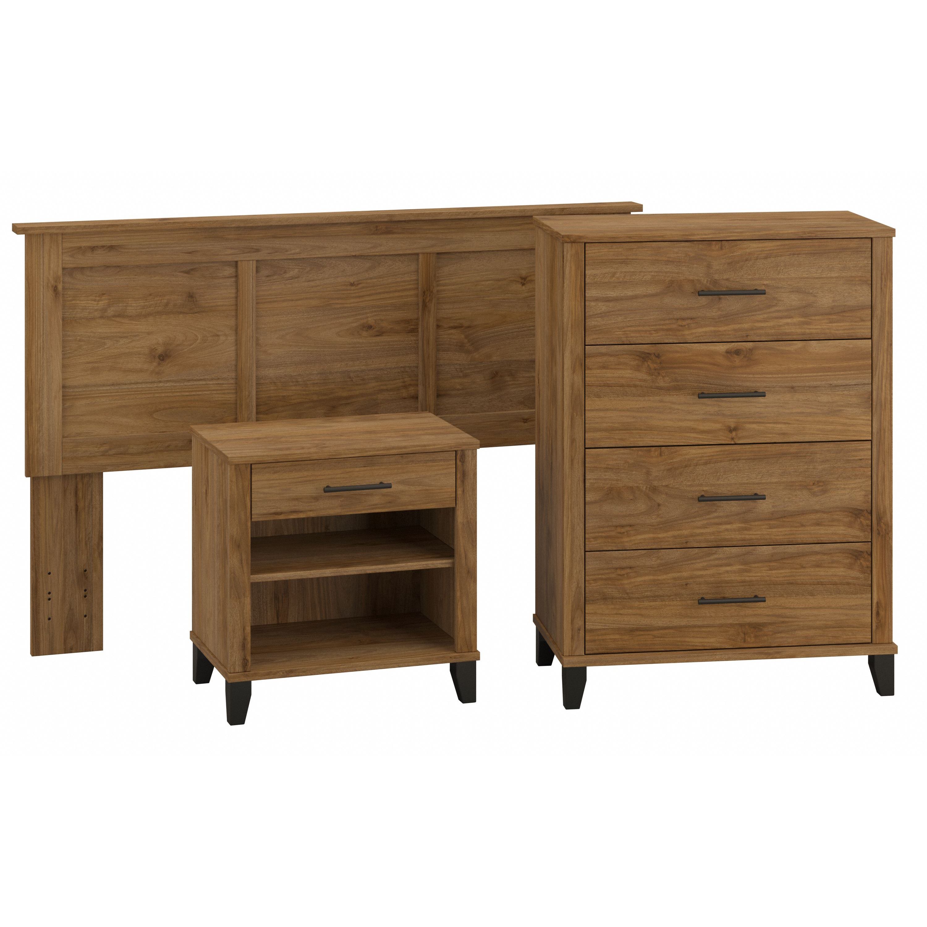 Bush Furniture Somerset Full/Queen Size Headboard, Chest of Drawers and Nightstand Bedroom Set | Fresh Walnut_0