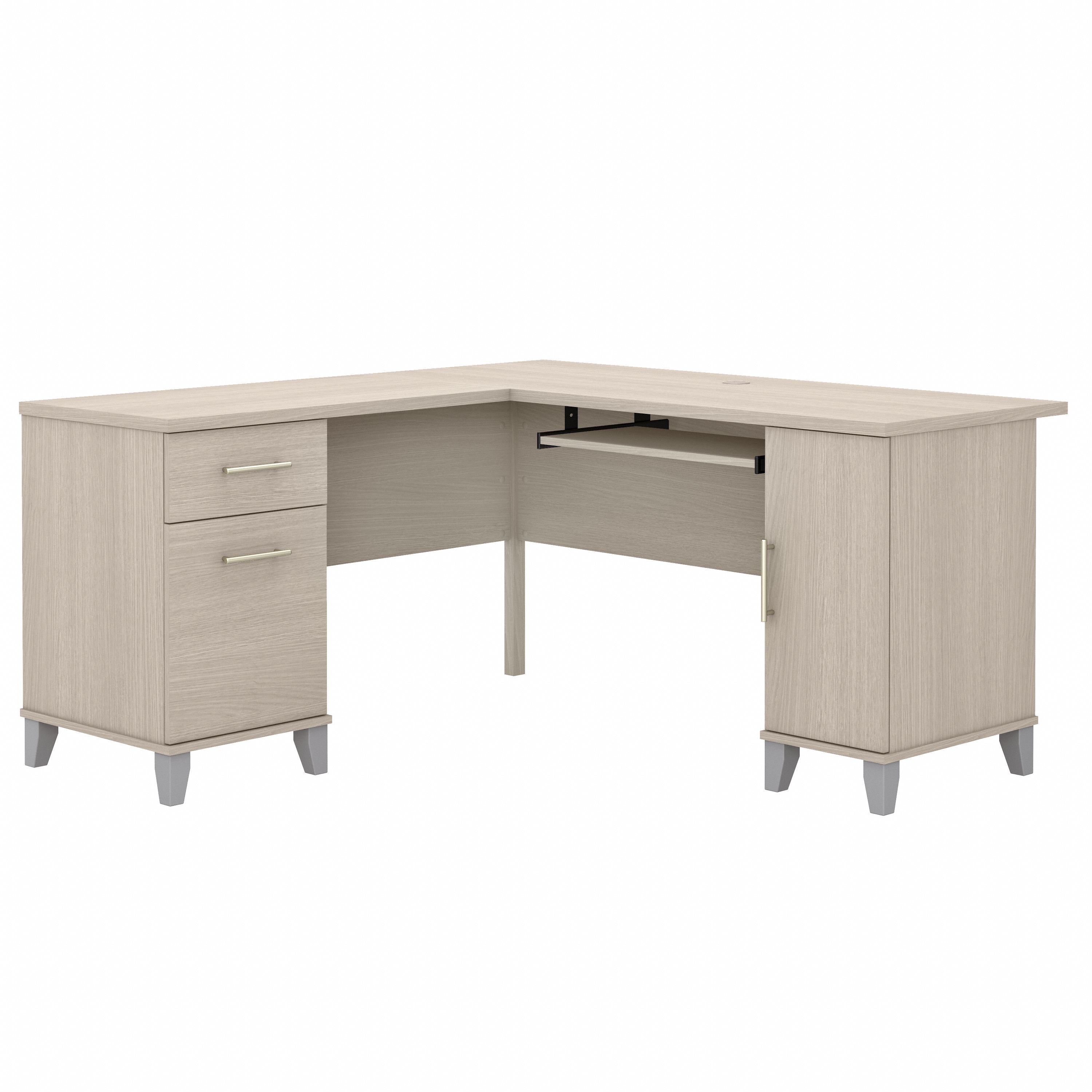 Bush Furniture Somerset 60W L Shaped Desk with Storage | Sand Oak/White_0