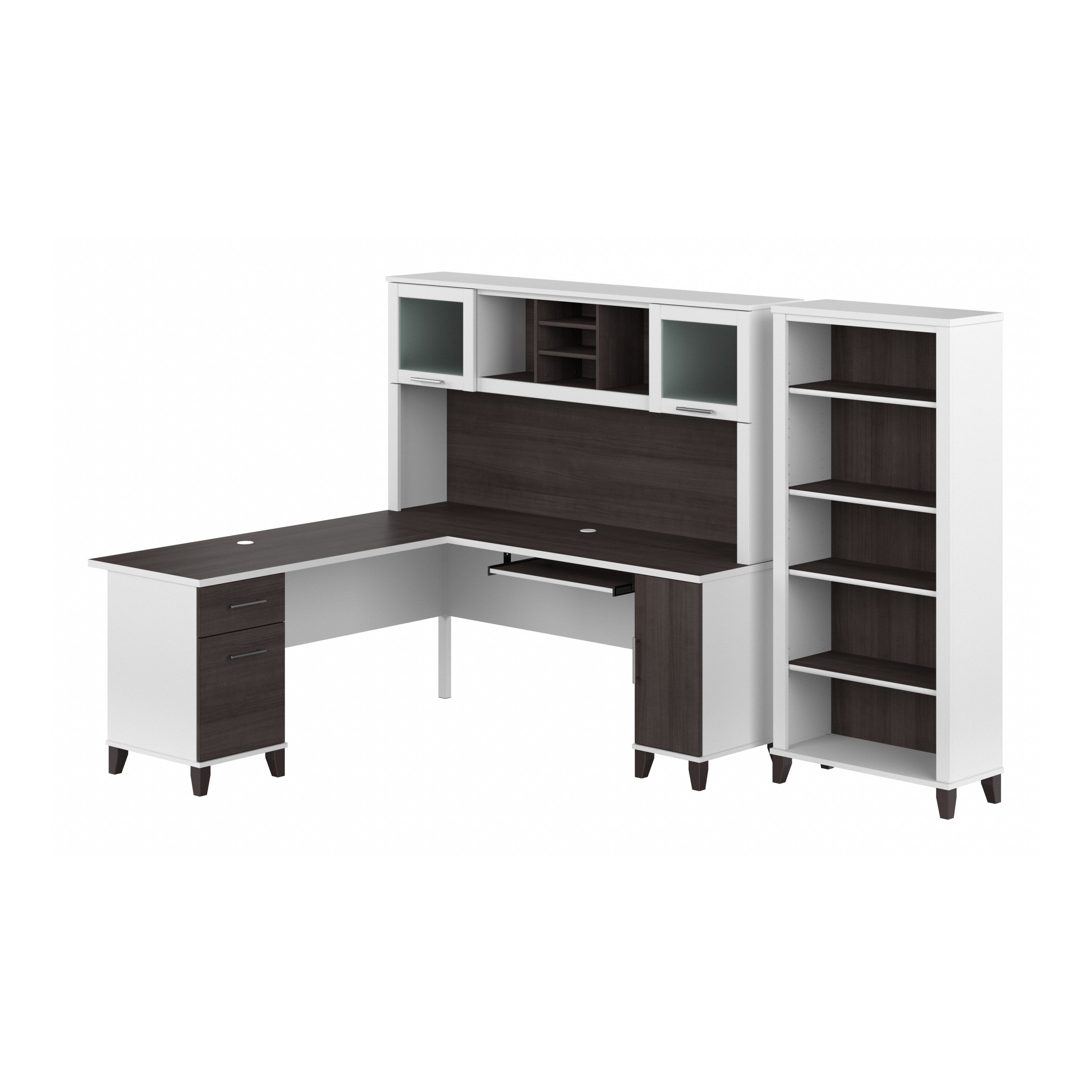 Bush Furniture Somerset 72W L Shaped Desk with Hutch and 5 Shelf Bookcase | Storm Gray/White_0