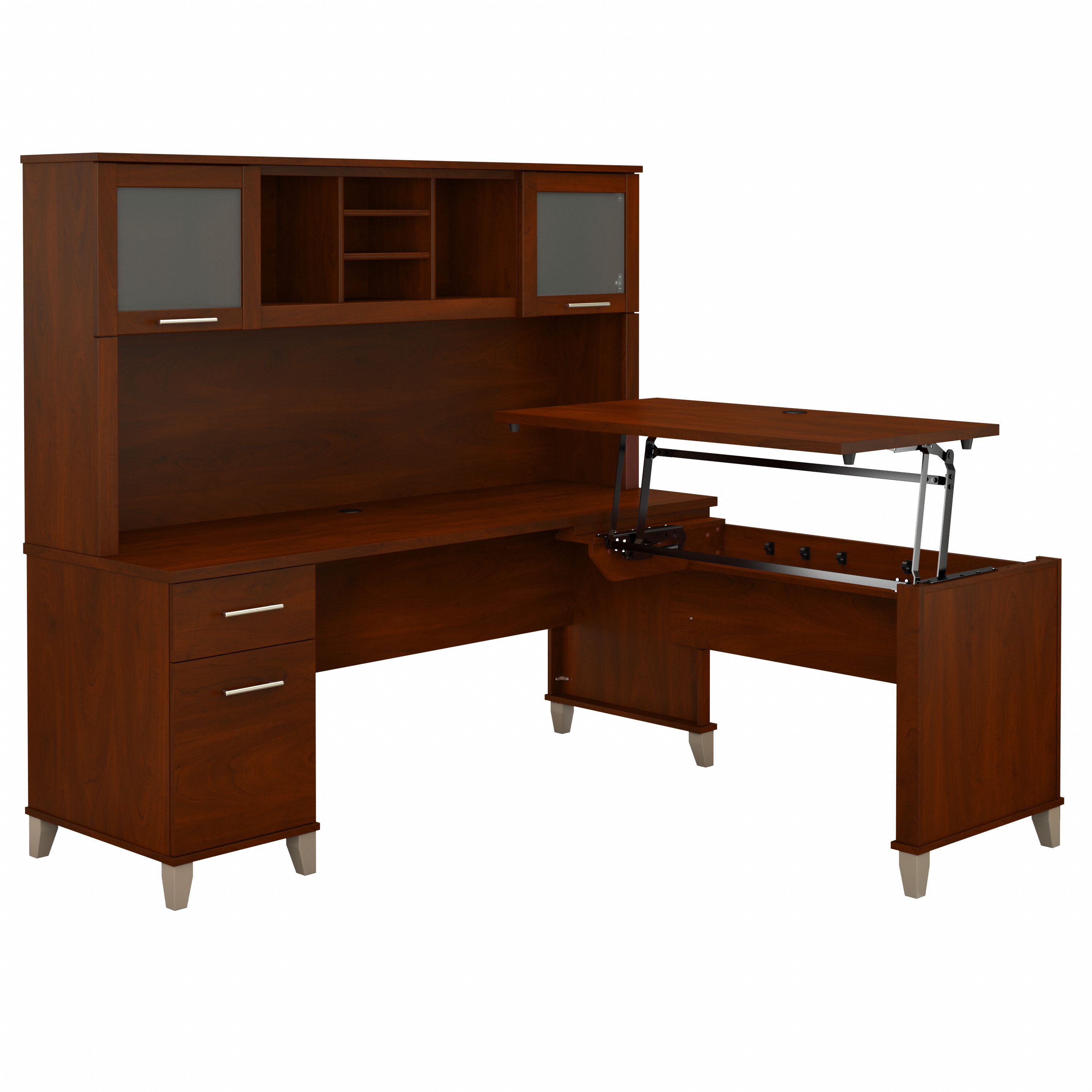 Bush Furniture Somerset 72W 3 Position Sit to Stand L Shaped Desk with Hutch | Hansen Cherry_0