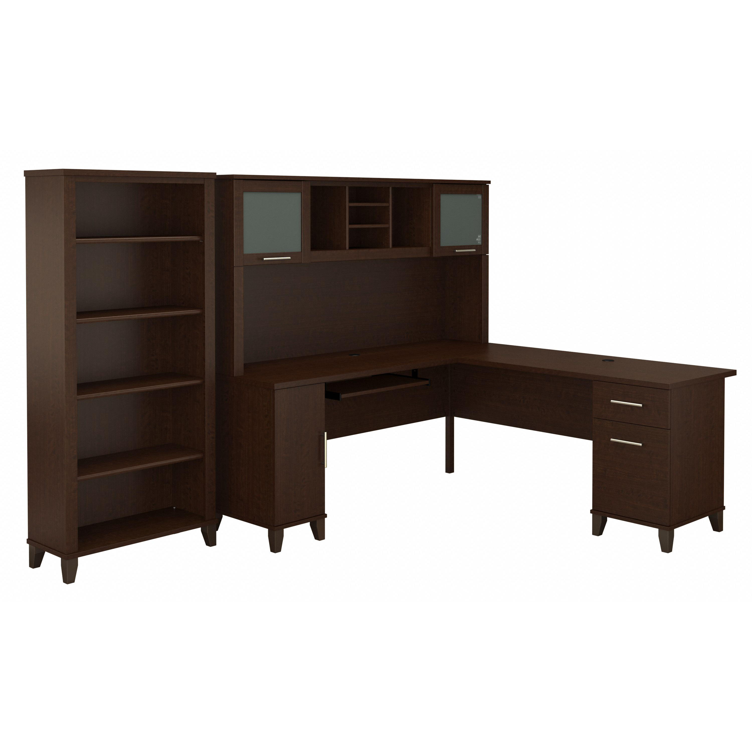 Bush Furniture Somerset 72W L Shaped Desk with Hutch and 5 Shelf Bookcase | Mocha Cherry_0