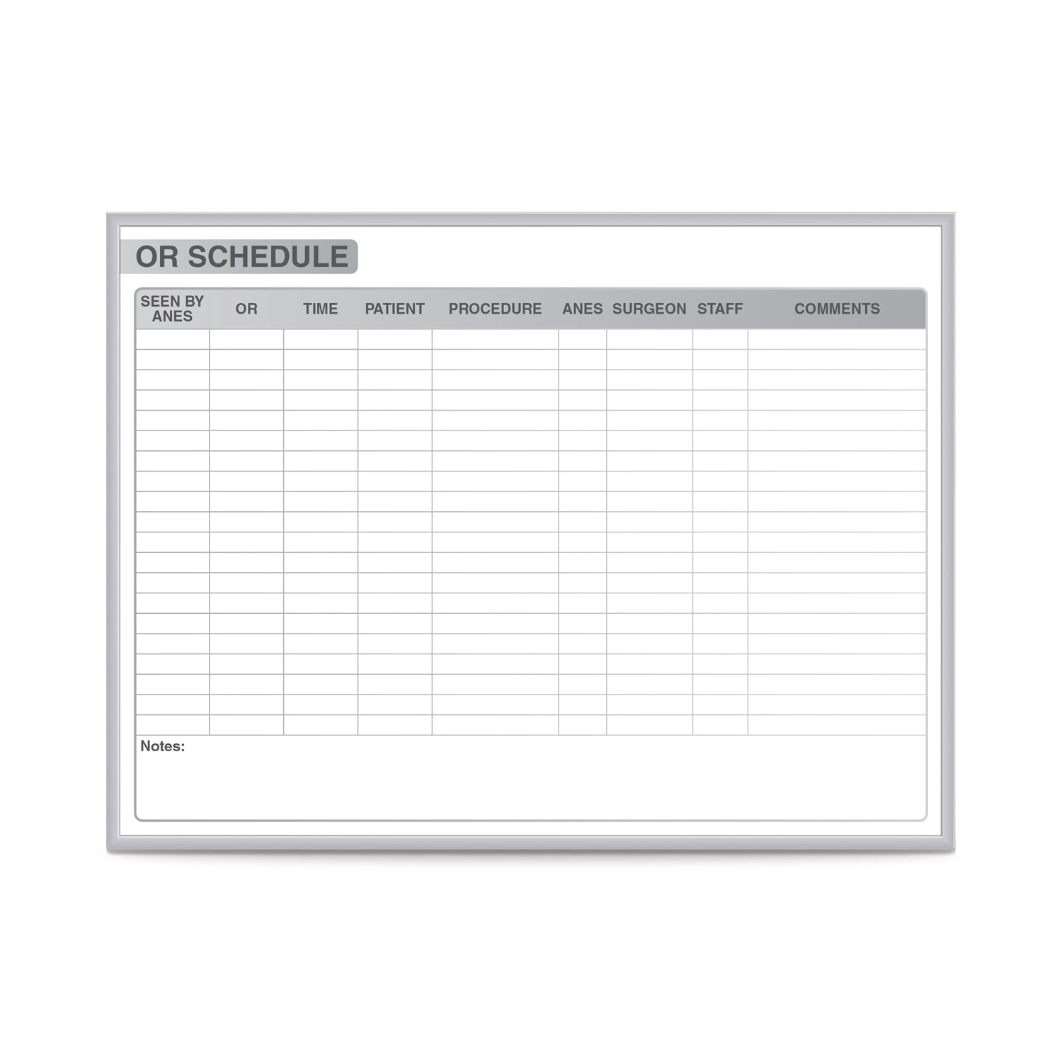 Ghent OR Schedule Whiteboard, Non-magnetic, 3'H x 4'W_0