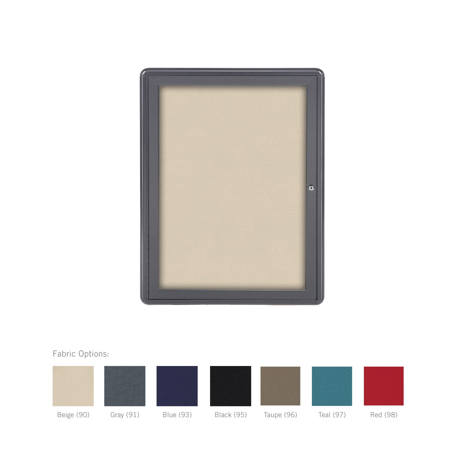 Ghent Ovation 1 Door Enclosed Fabric Bulletin Board w/ Gray Frame, 3'H x 2'W, Teal_0