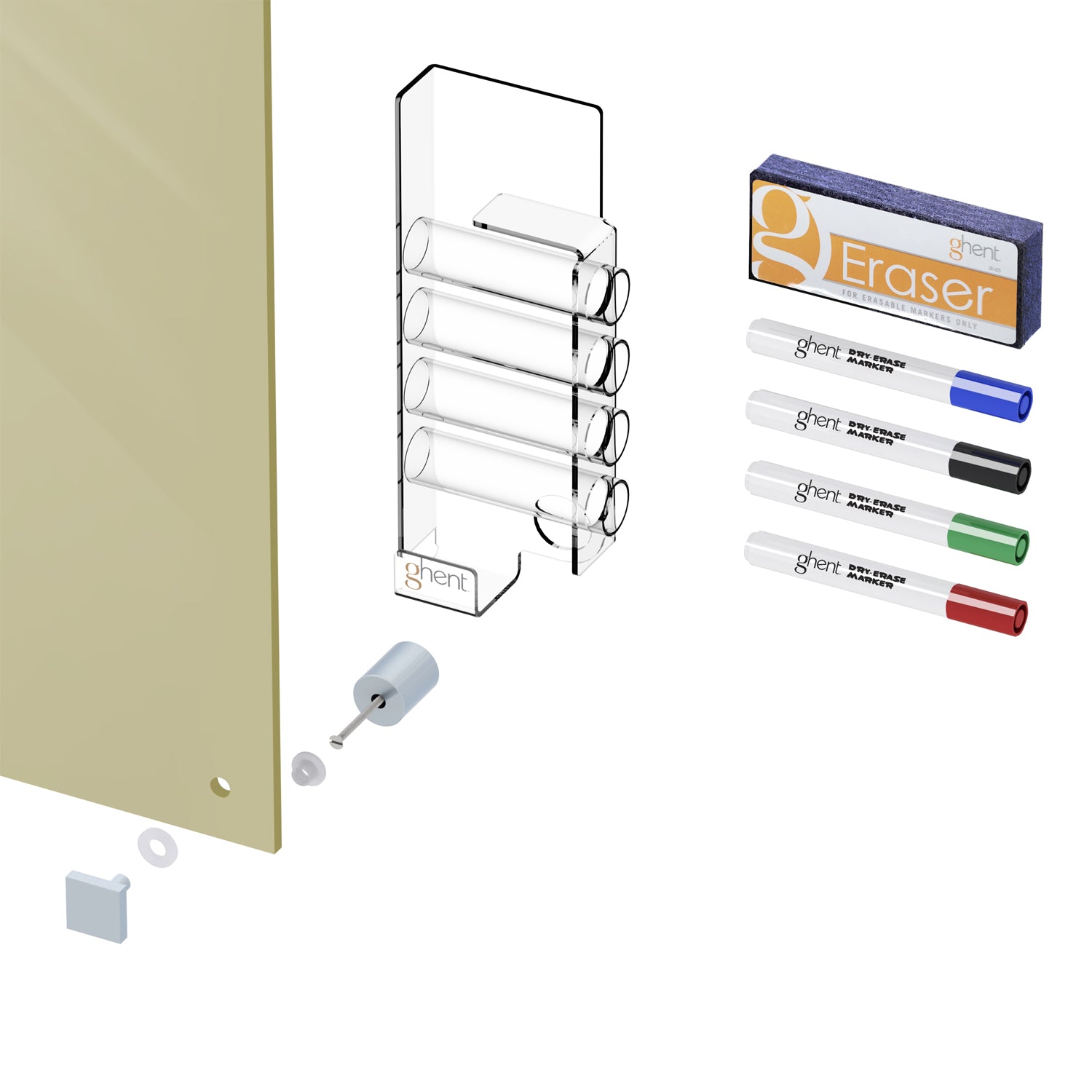 Ghent Harmony Glass Whiteboard w/ Standoffs, Non-magnetic, Square Corners, 3'H x 4'W, Beige_2