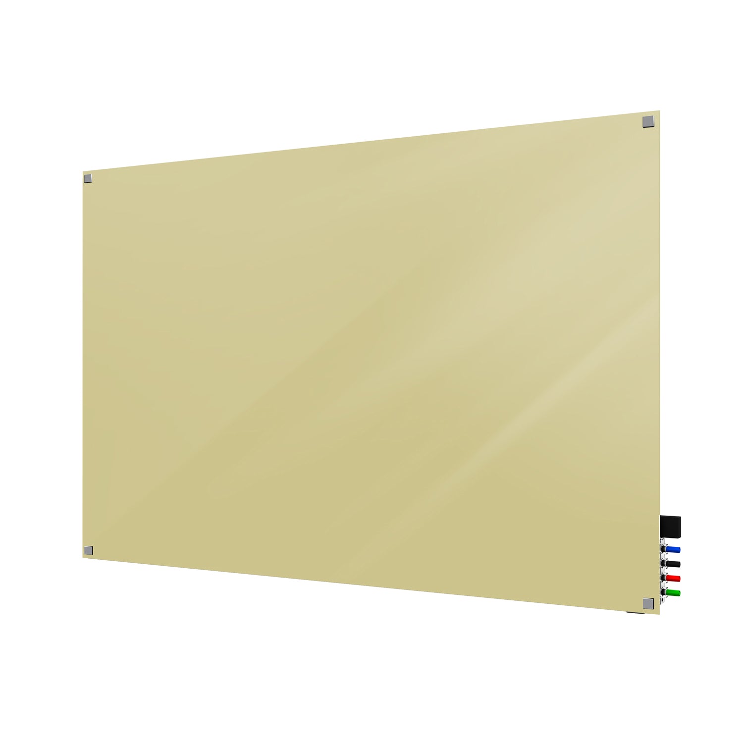 Ghent Harmony Glass Whiteboard w/ Standoffs, Non-magnetic, Square Corners, 3'H x 4'W, Beige_1