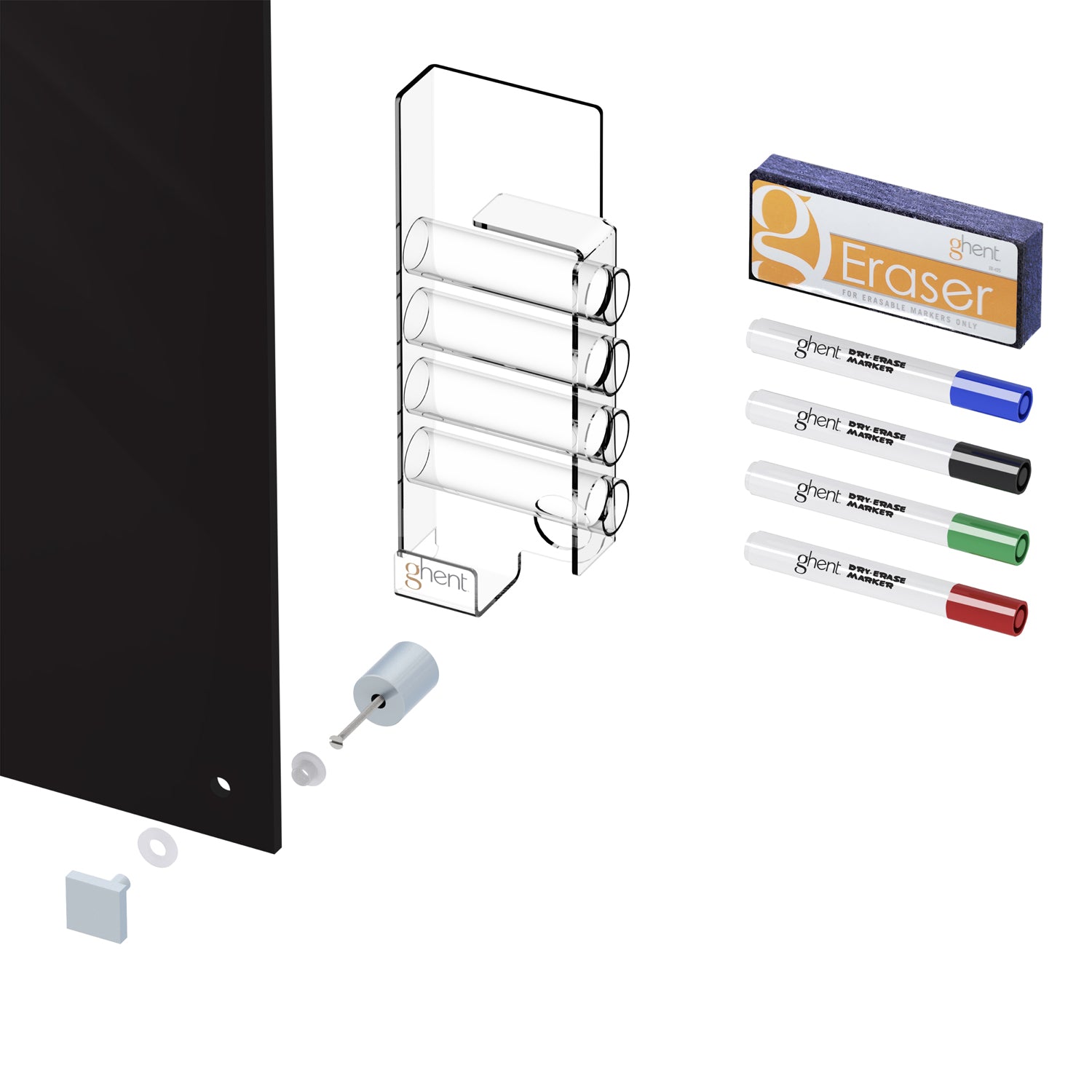 Ghent Harmony Glassboard w/ Standoffs, Magnetic, Square Corners, 4'H x 10'W, Black_2