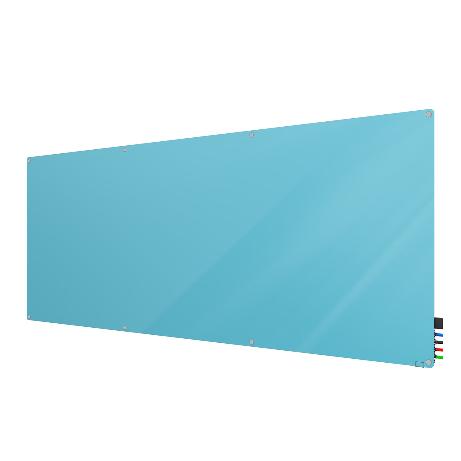 Ghent Harmony Glassboard w/ Standoffs, Magnetic, Radius Corners, 4'H x 10'W, Blue_1