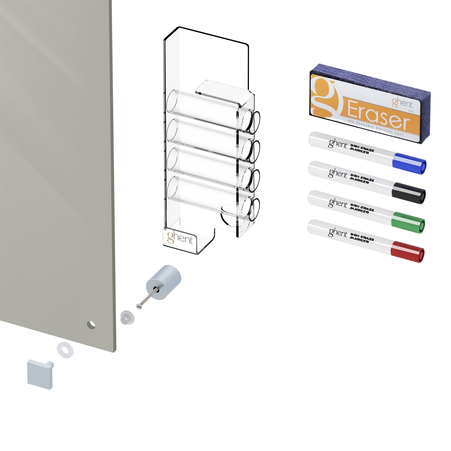 Ghent Harmony Glassboard w/ Standoffs, Magnetic, Square Corners, 2'H x 3'W, Gray_2