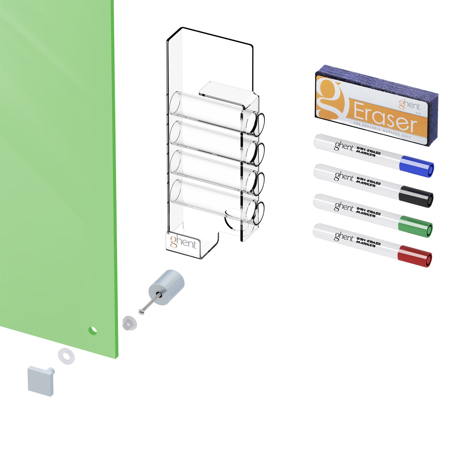 Ghent Harmony Glassboard w/ Standoffs, Magnetic, Square Corners, 2'H x 3'W, Green_2