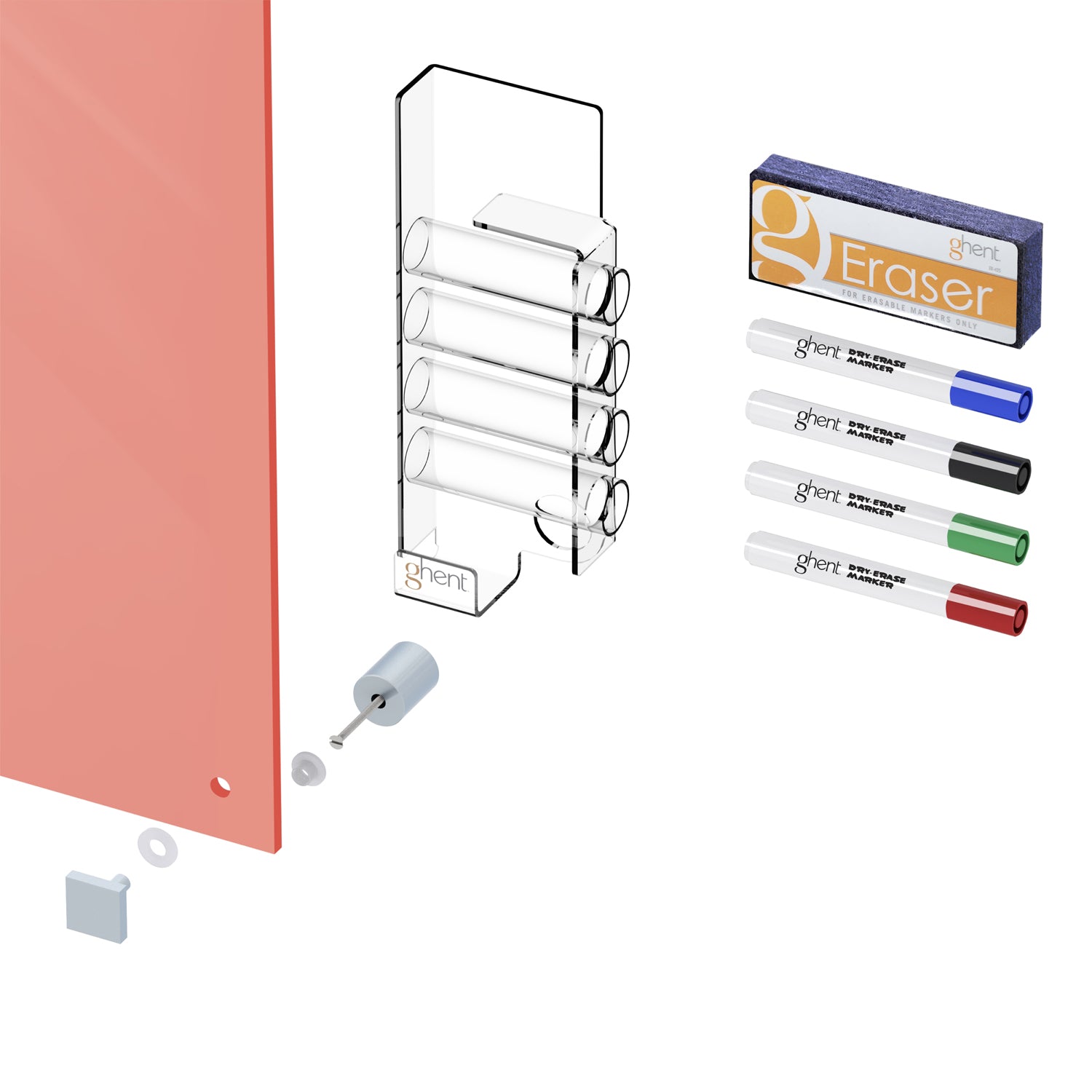 Ghent Harmony Glassboard w/ Standoffs, Magnetic, Square Corners, 2'H x 3'W, Peach_2