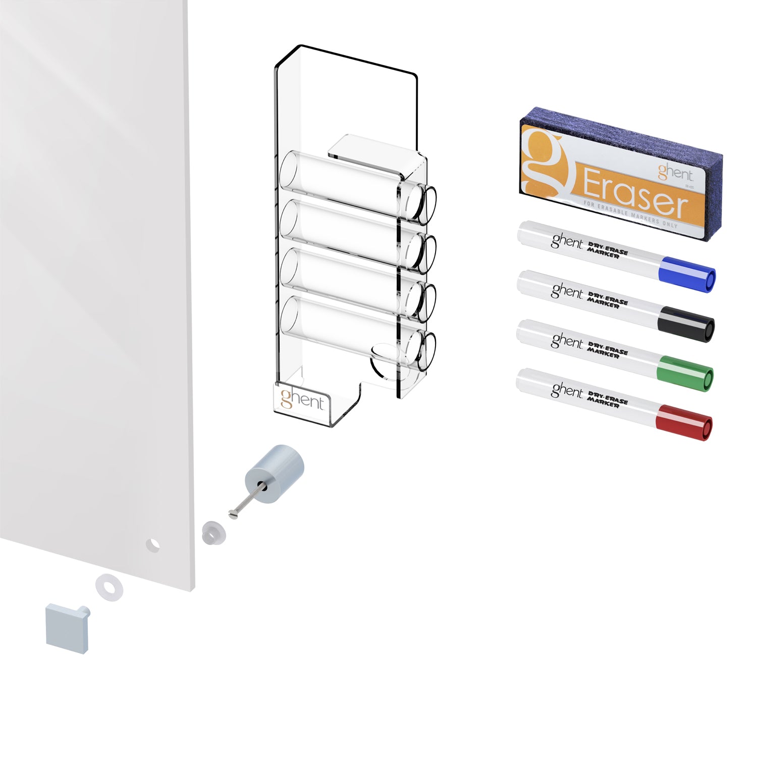 Ghent Harmony Glassboard w/ Standoffs, Magnetic, Square Corners, 2'H x 3'W, White_2