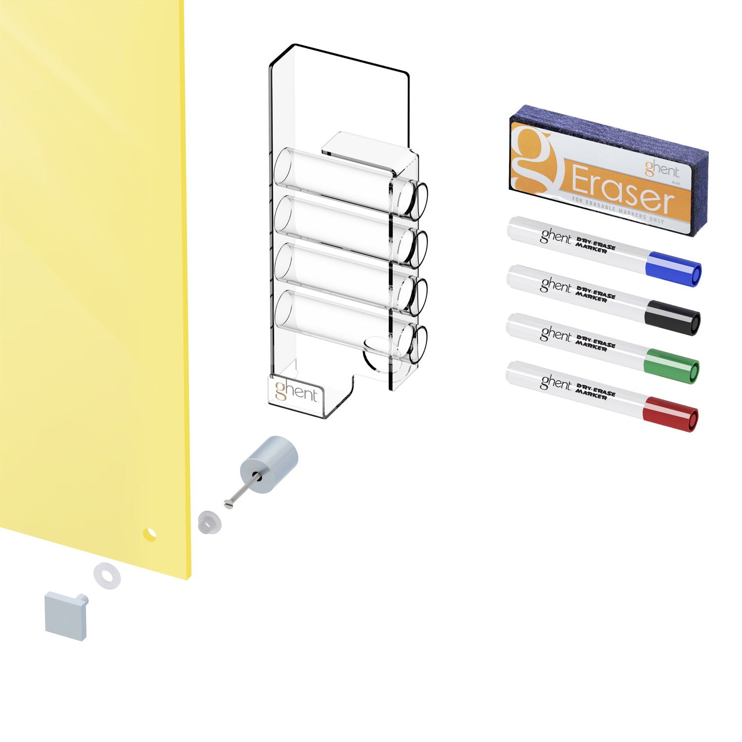 Ghent Harmony Glassboard w/ Standoffs, Magnetic, Square Corners, 2'H x 3'W, Yellow_2