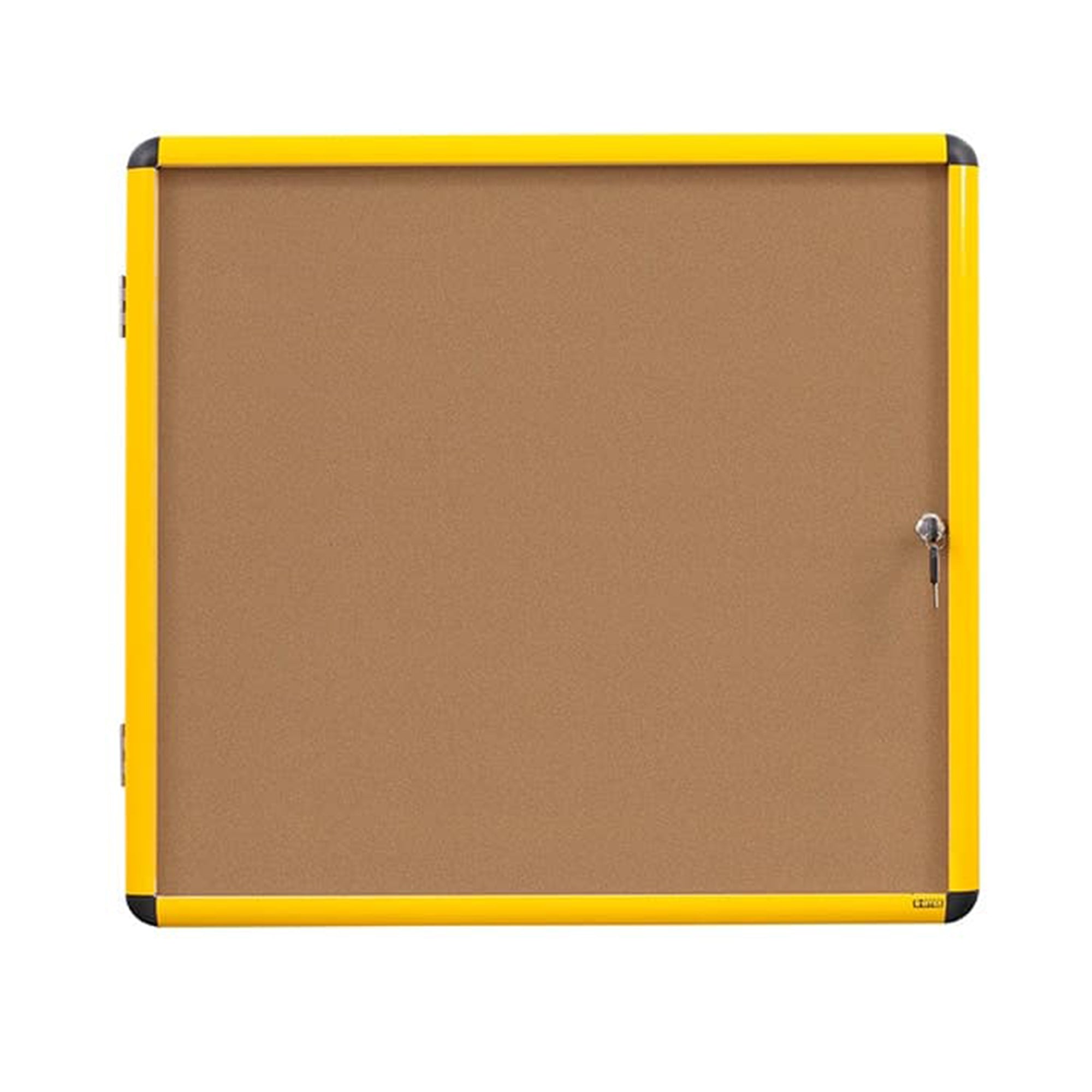 MasterVision Industrial Cork Bulletin Enclosed Board Cabinet, Single Swing Door, Yellow Aluminum Frame, 47"  x 38",