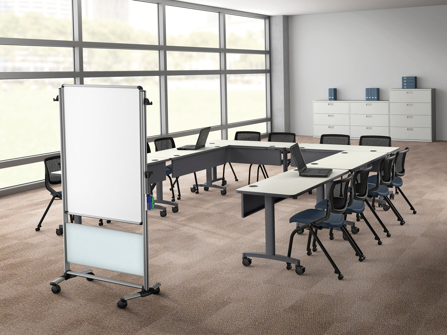 Ghent Nexus Easel, Mobile 2-Sided Porcelain Whiteboard, Magnetic, 46"H x 34"W_1