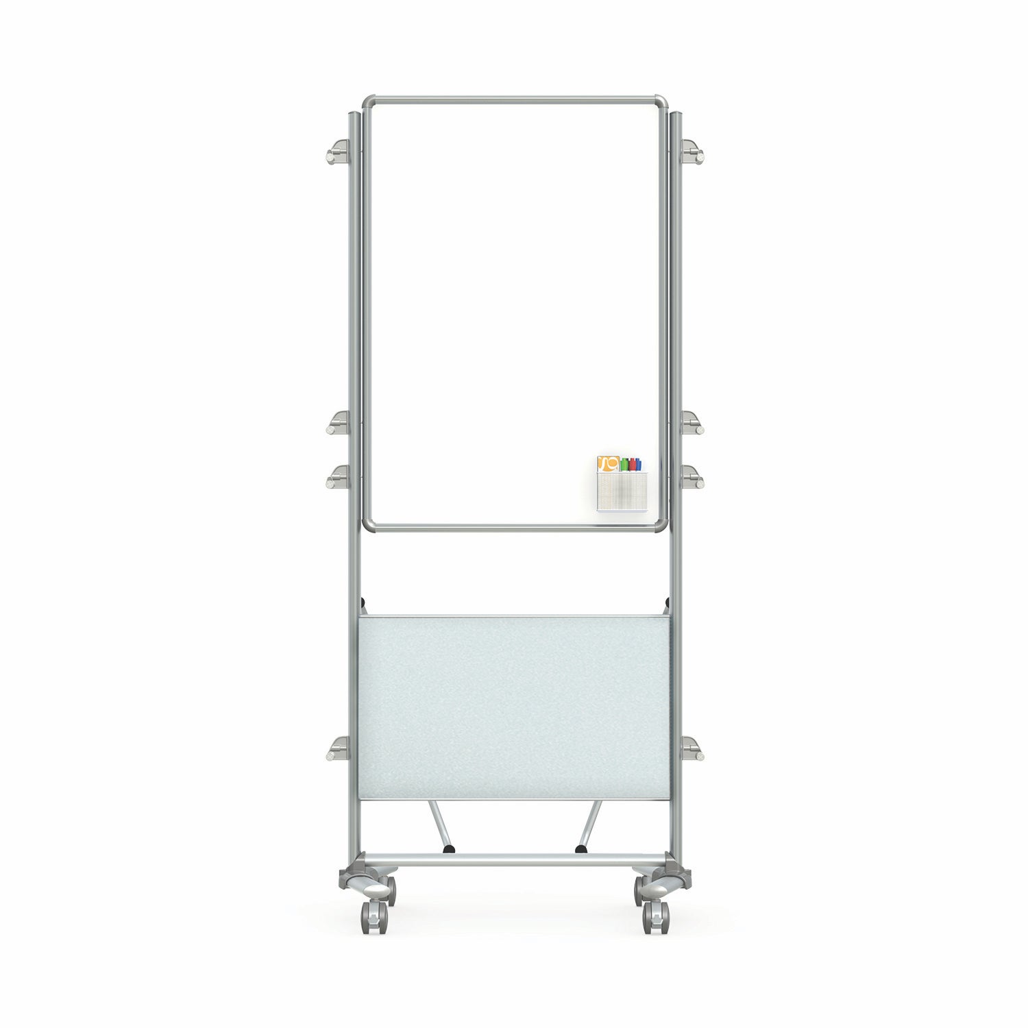 Ghent Nexus Easel+, Mobile 2-Sided Porcelain Whiteboard w/ Tablet Storage, Magnetic, 39"H x 26"W_0