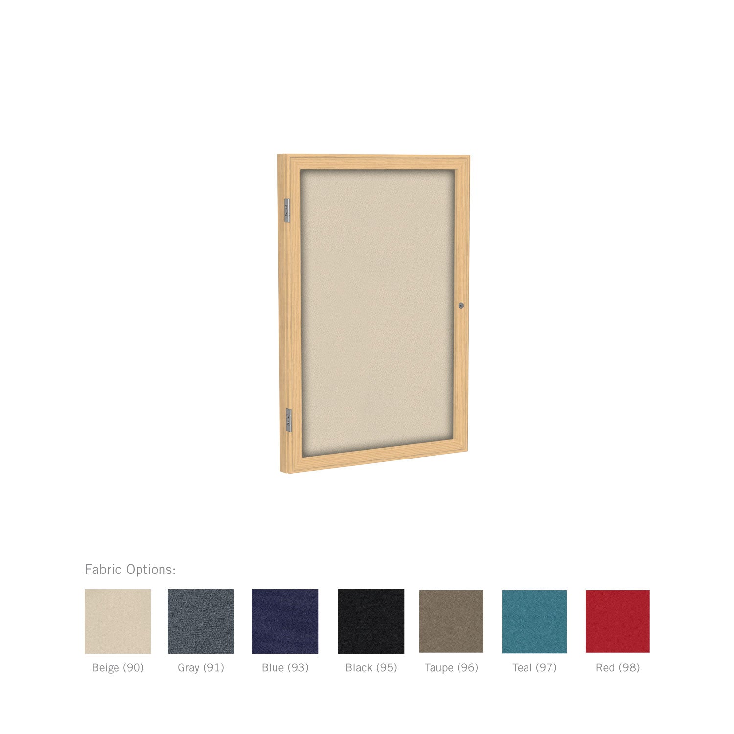 Ghent 1 Door Enclosed Fabric Bulletin Boards w/ Oak Frame, 24"H x 18"W, Teal_0