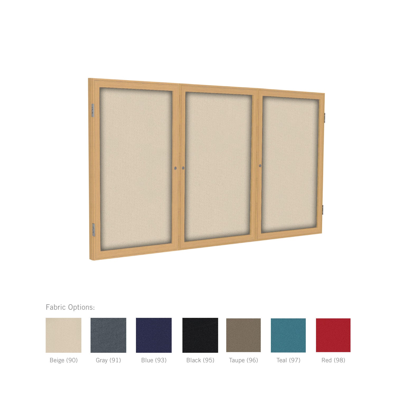 Ghent 2 Door Enclosed Fabric Bulletin Boards w/ Oak Frame, 36"H x 72"W, Teal_0