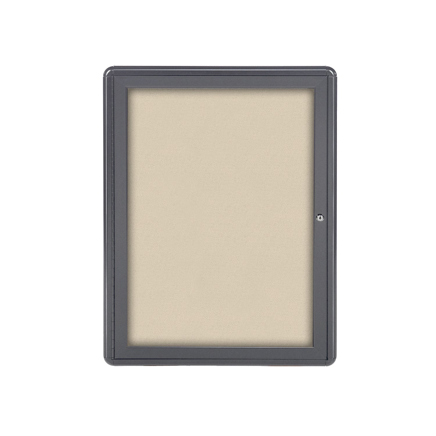 Ghent Ovation 1 Door Enclosed Fabric Bulletin Board w/ Gray Frame, 3'H x 2'W, Beige_1