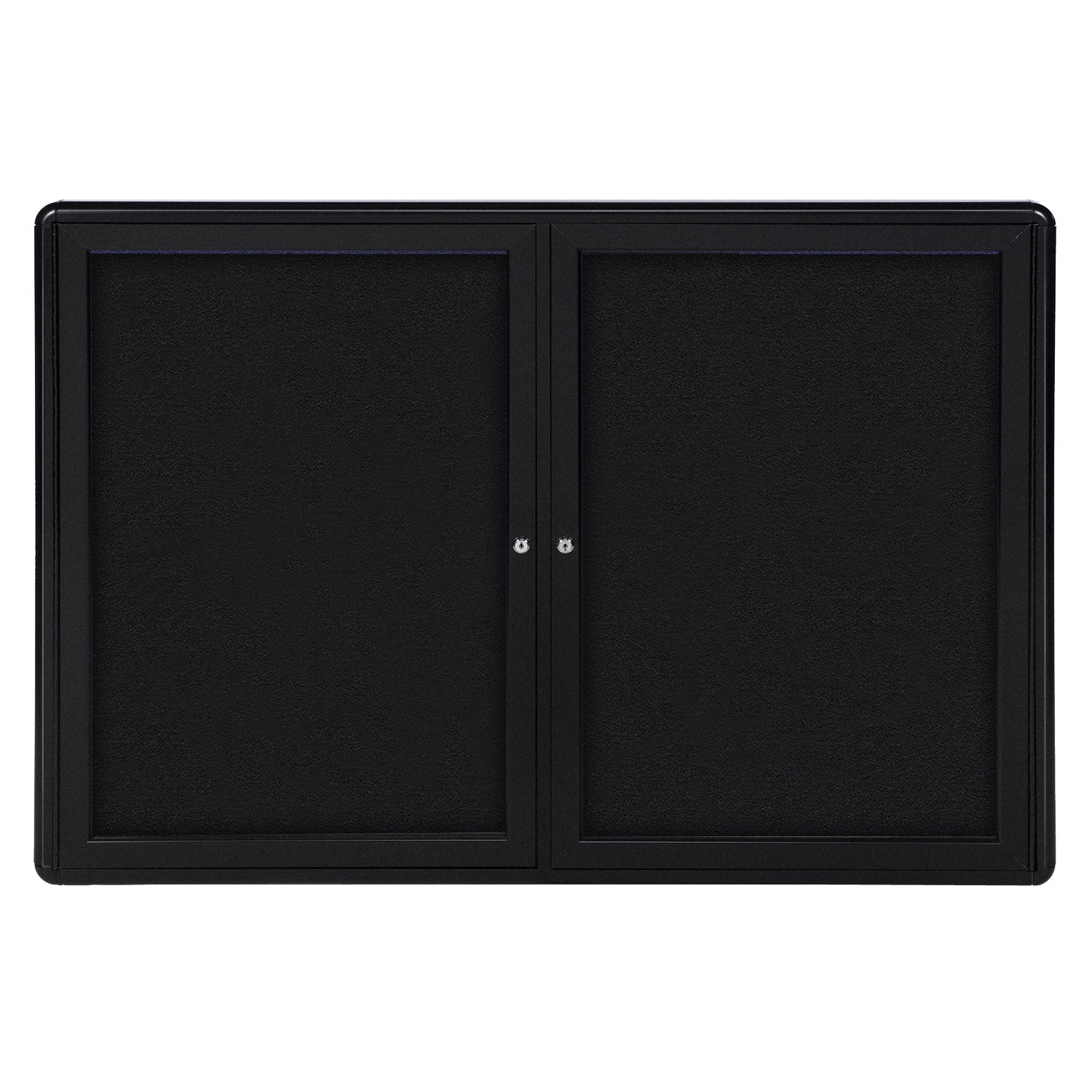 Ghent Ovation 2 Door Enclosed Fabric Bulletin Board w/ Black Frame, 3'H x 4'W, Black_1