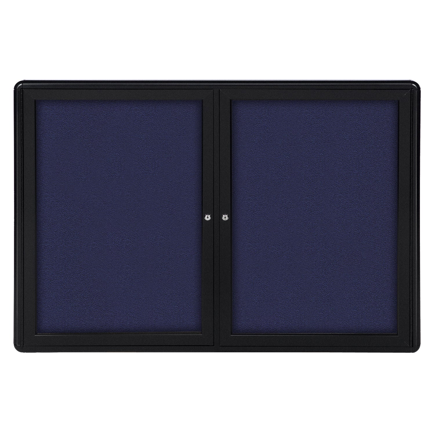 Ghent Ovation 2 Door Enclosed Fabric Bulletin Board w/ Black Frame, 3'H x 4'W, Blue_1