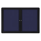 Ghent Ovation 2 Door Enclosed Fabric Bulletin Board w/ Black Frame, 3'H x 5'W, Blue_1