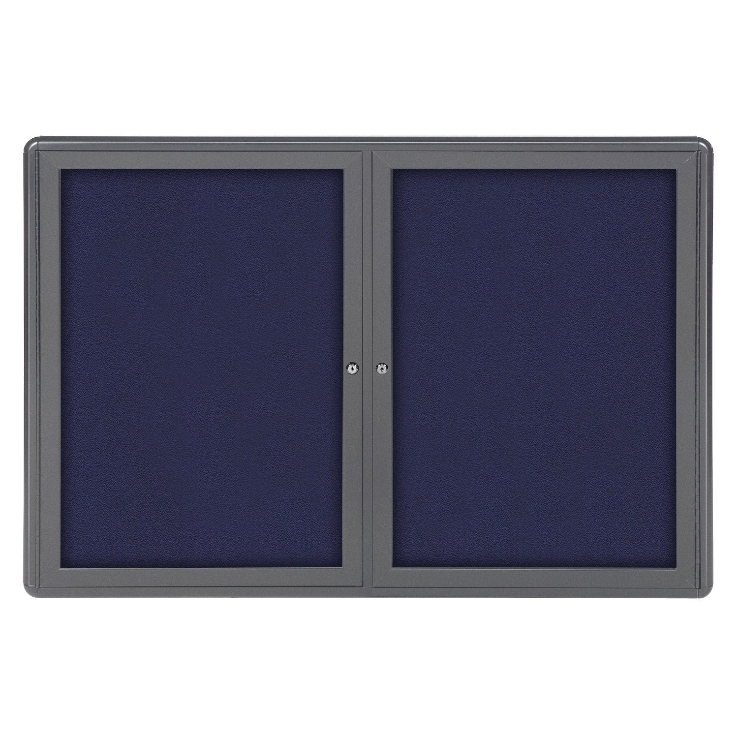 Ghent Ovation 2 Door Enclosed Fabric Bulletin Board w/ Gray Frame, 3'H x 4'W, Blue_1