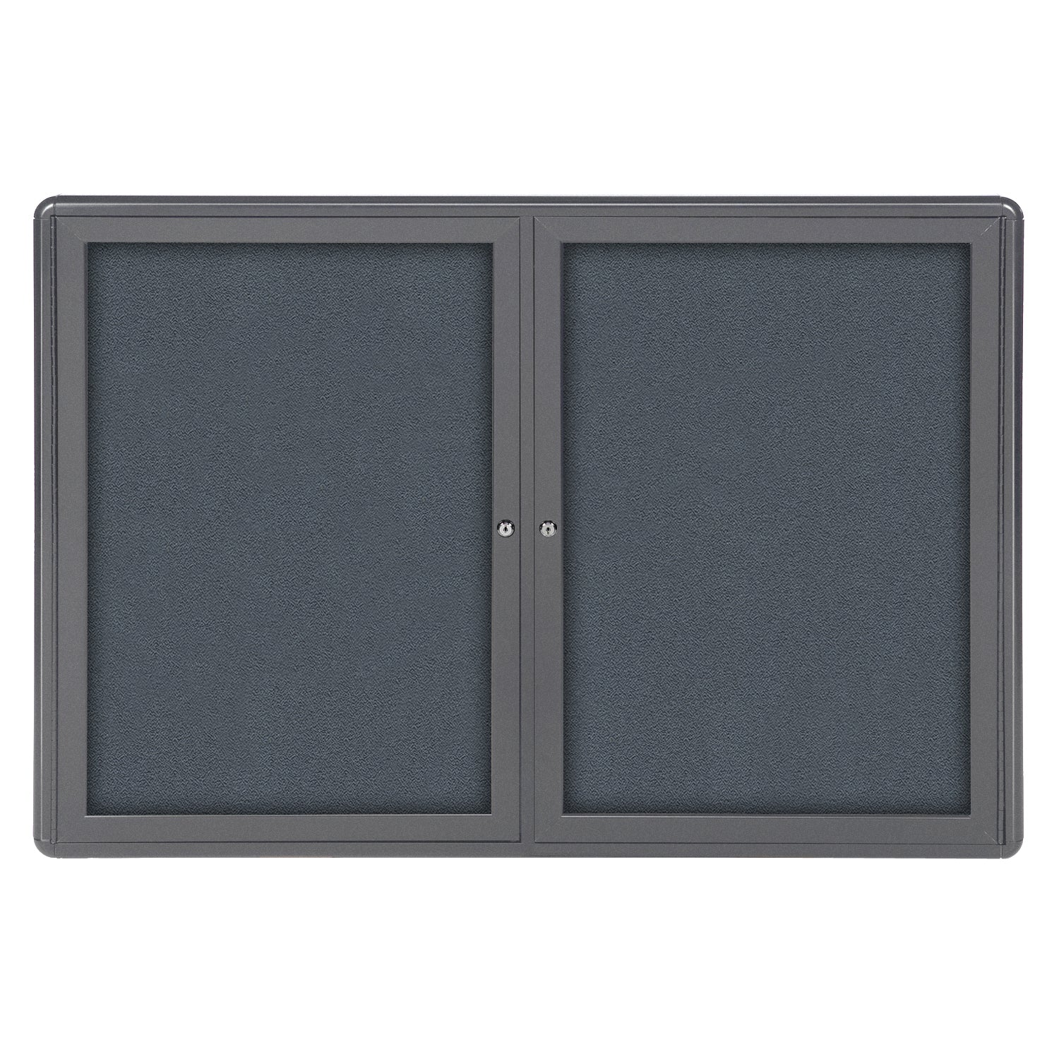 Ghent Ovation 2 Door Enclosed Fabric Bulletin Board w/ Gray Frame, 3'H x 4'W, Gray_1