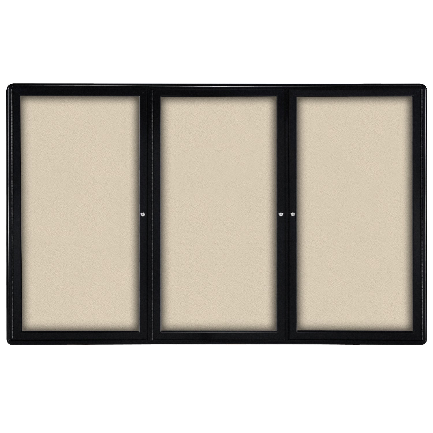 Ghent Ovation 3 Door Enclosed Fabric Bulletin Board w/ Black Frame, 4'H x 6'W, Beige_1