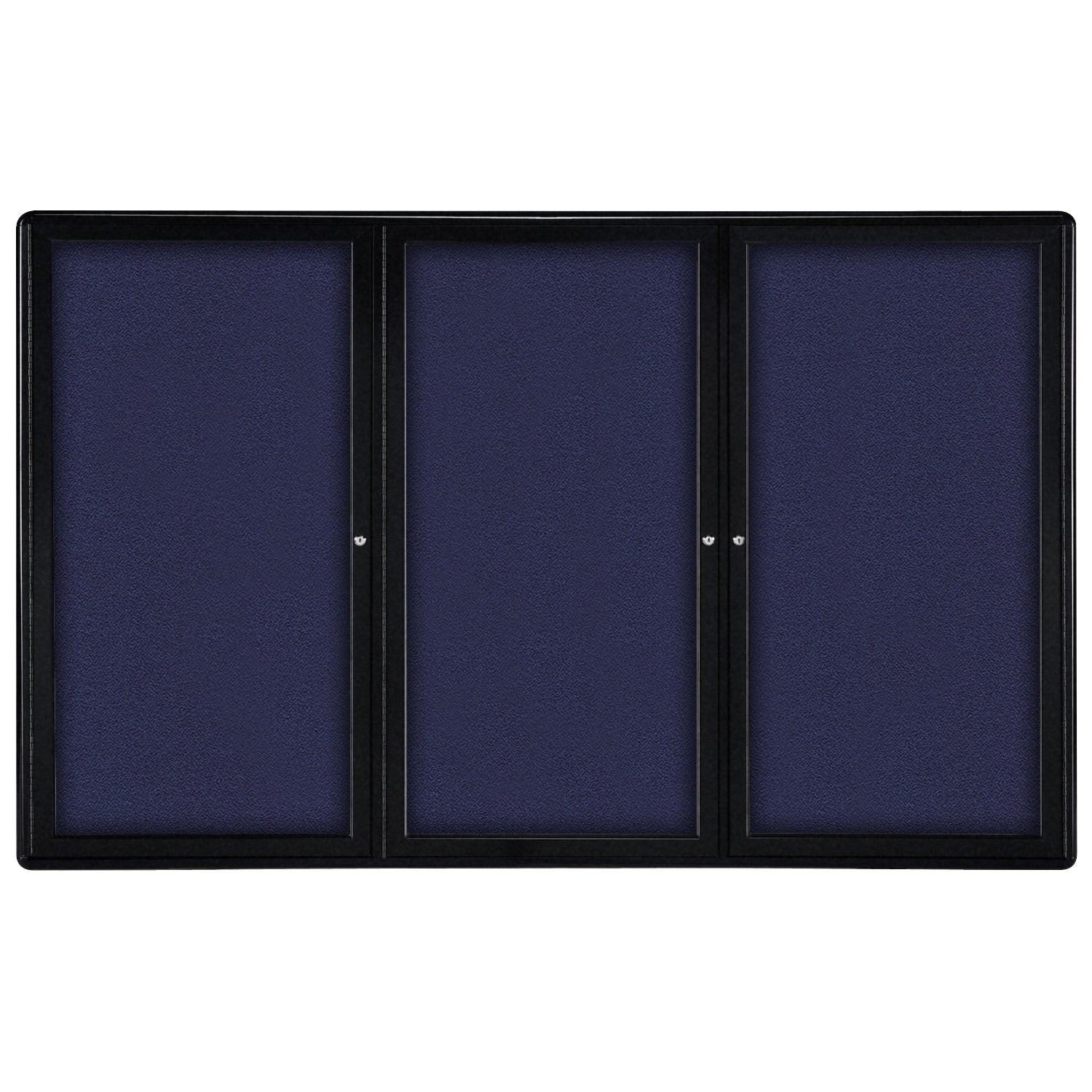 Ghent Ovation 3 Door Enclosed Fabric Bulletin Board w/ Black Frame, 4'H x 6'W, Blue_1