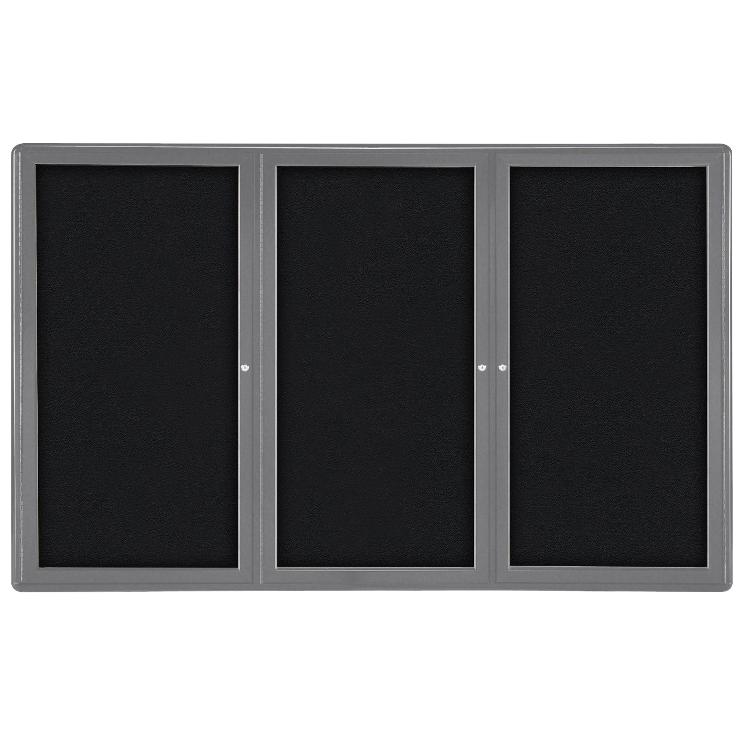 Ghent Ovation 3 Door Enclosed Fabric Bulletin Board w/ Gray Frame, 4'H x 6'W, Black_1