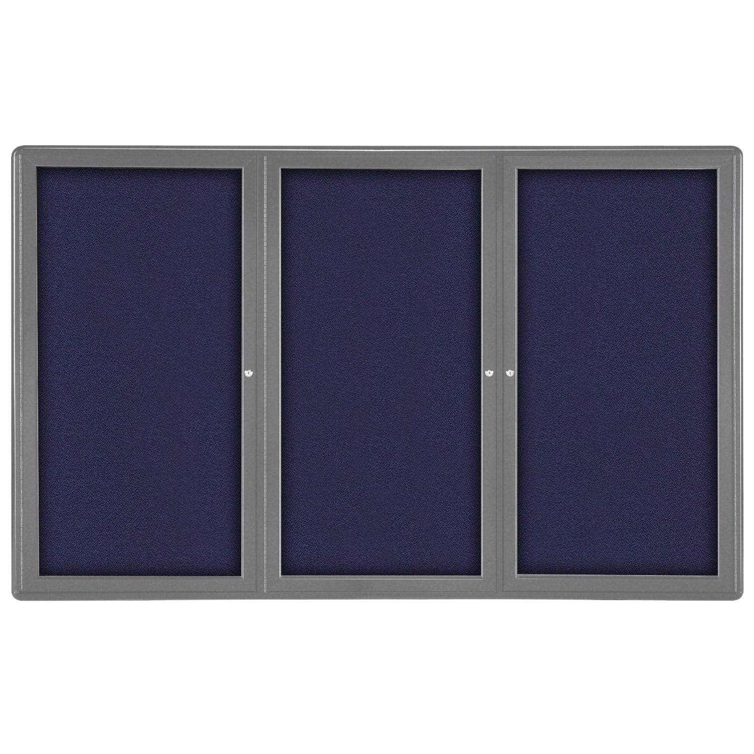 Ghent Ovation 3 Door Enclosed Fabric Bulletin Board w/ Gray Frame, 4'H x 6'W, Blue_1