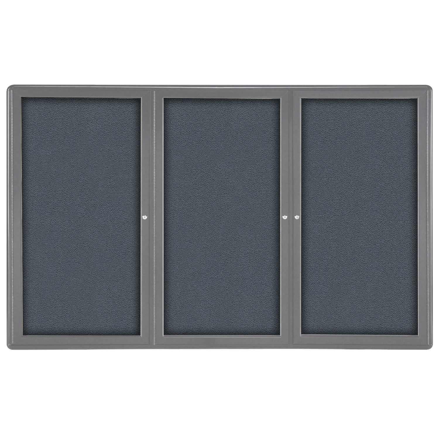 Ghent Ovation 3 Door Enclosed Fabric Bulletin Board w/ Gray Frame, 4'H x 6'W, Gray_1