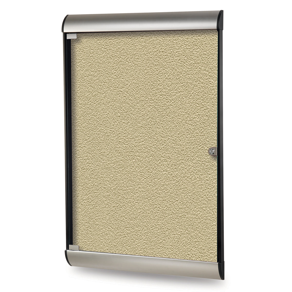 Ghent Silhouette 1 Door Enclosed Vinyl Bulletin Board w/ Satin Aluminum Frame, 4'H x 2'W, Caramel_1
