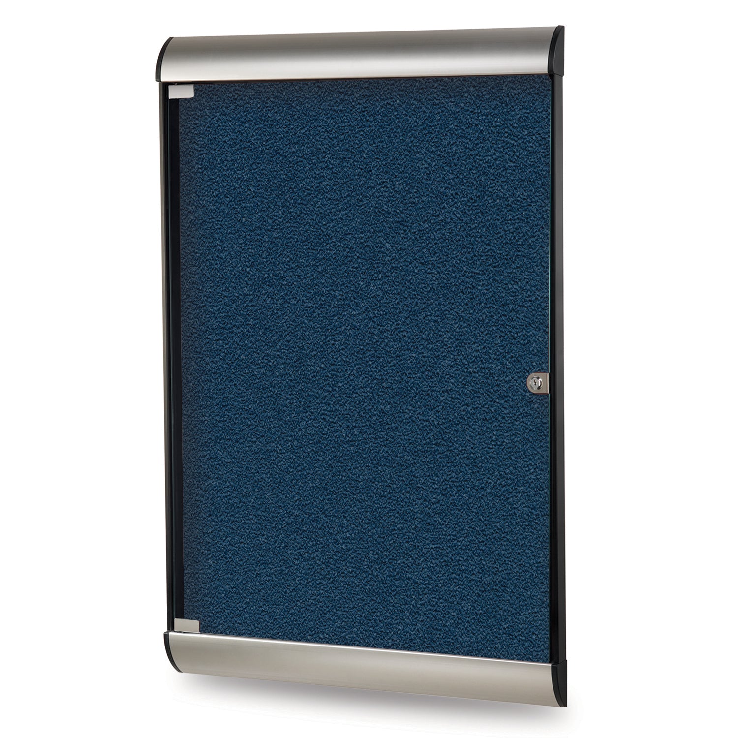 Ghent Silhouette 1 Door Enclosed Vinyl Bulletin Board w/ Satin Aluminum Frame, 4'H x 2'W, Navy_1