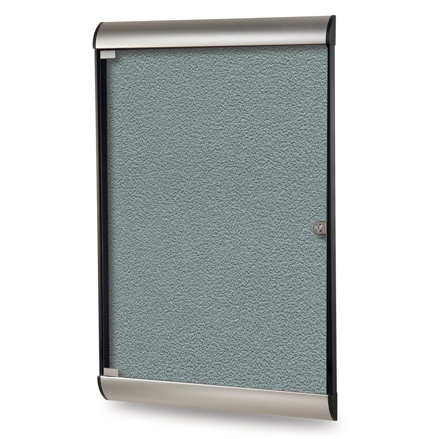 Ghent Silhouette 1 Door Enclosed Vinyl Bulletin Board w/ Satin Aluminum Frame, 4'H x 2'W, Stone_1