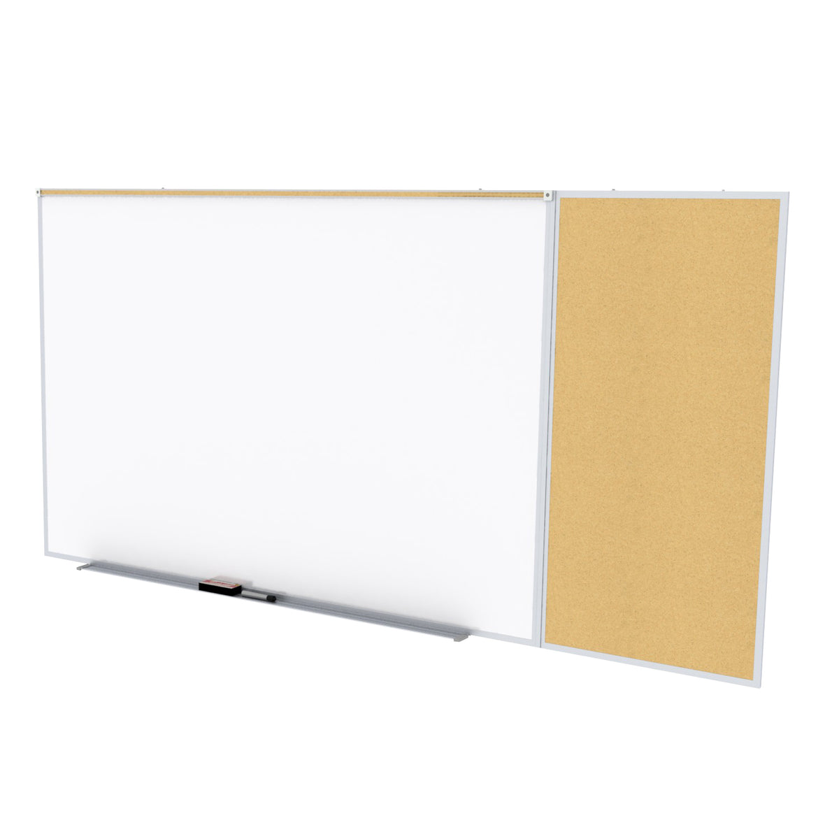 Ghent Porcelain Whiteboard / Natural Cork Bulletin Combo Board, Magnetic, Style C, 5'H x 16'W_0