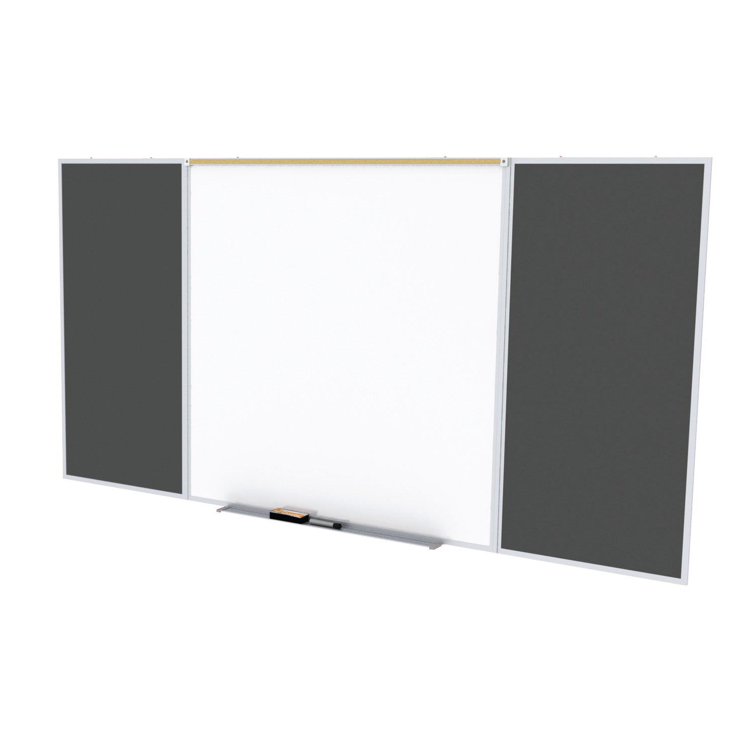 Ghent Porcelain Whiteboard / Recycled Rubber Bulletin Combo Board, Magnetic, Style D, 5'H x 10'W, Black_1