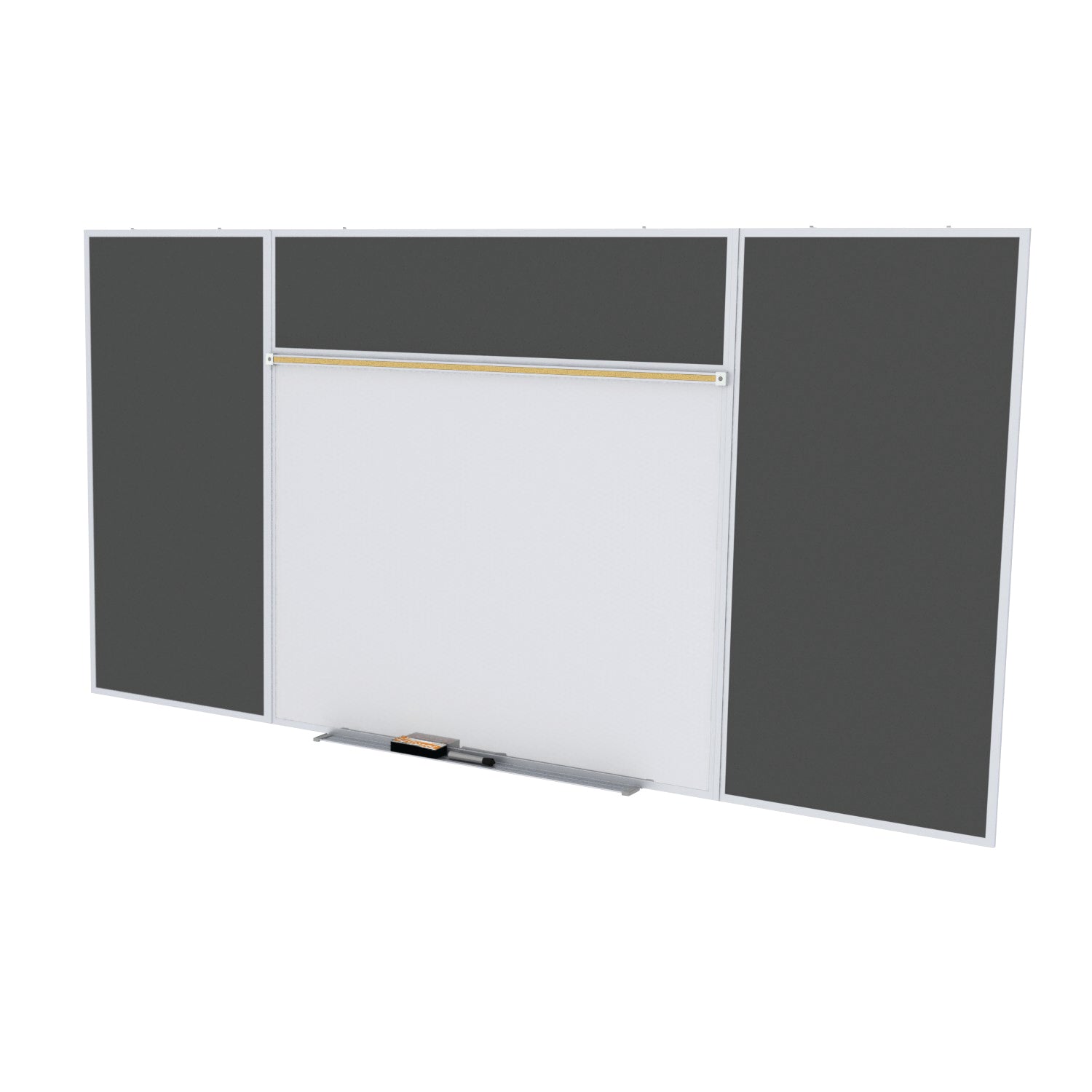 Ghent Porcelain Whiteboard / Recycled Rubber Bulletin Combo Board, Magnetic, Style E, 5'H x 10'W, Black_1