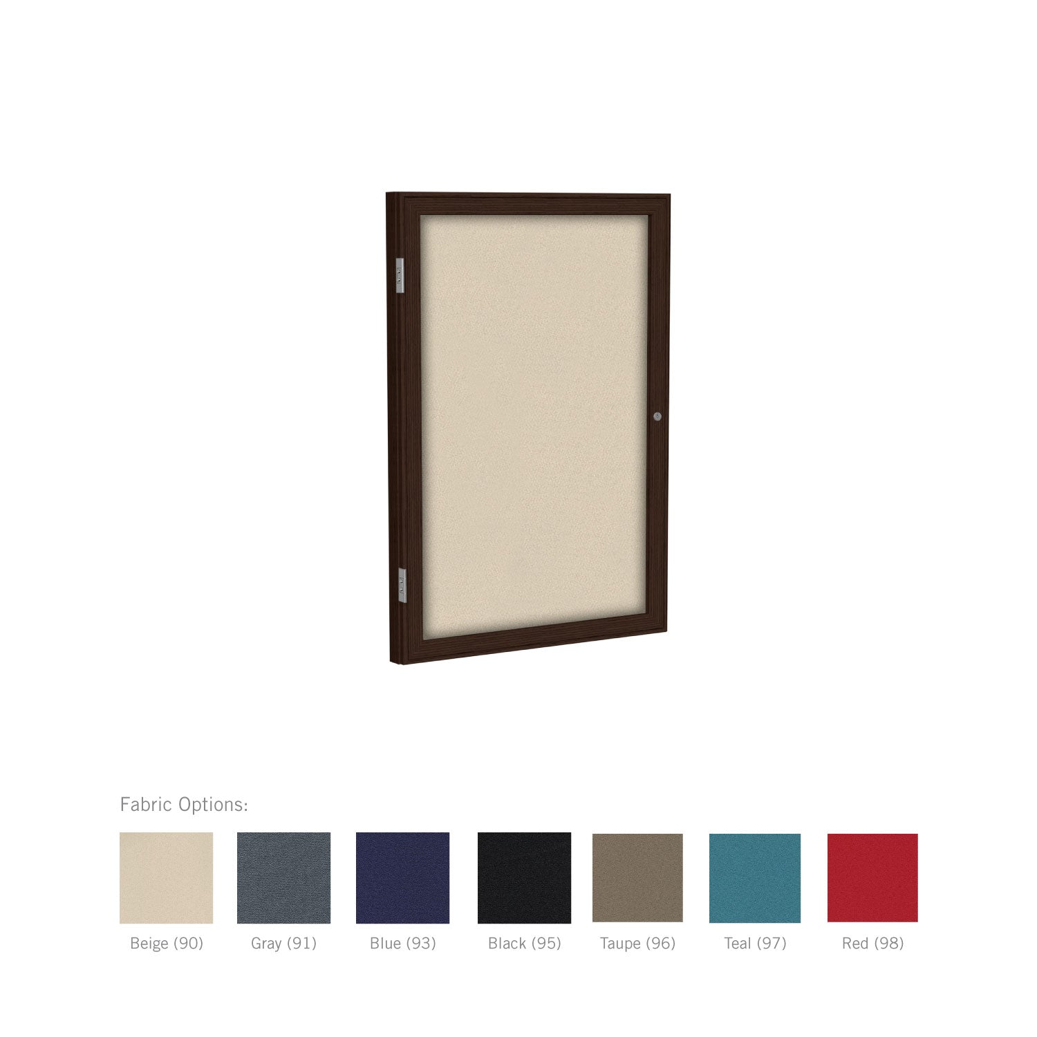 Ghent 1 Door Enclosed Fabric Bulletin Boards w/ Walnut Frame, 24"H x 18"W, Teal_0