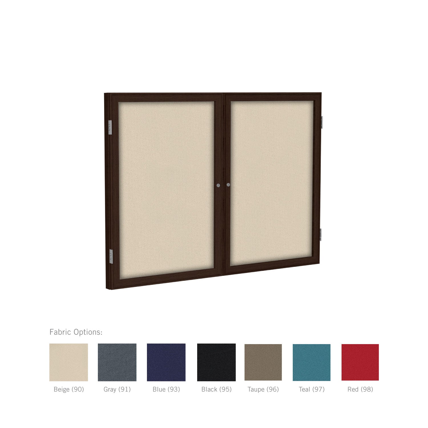 Ghent 2 Door Enclosed Fabric Bulletin Boards w/ Walnut Frame, 48"H x 60"W, Teal_0