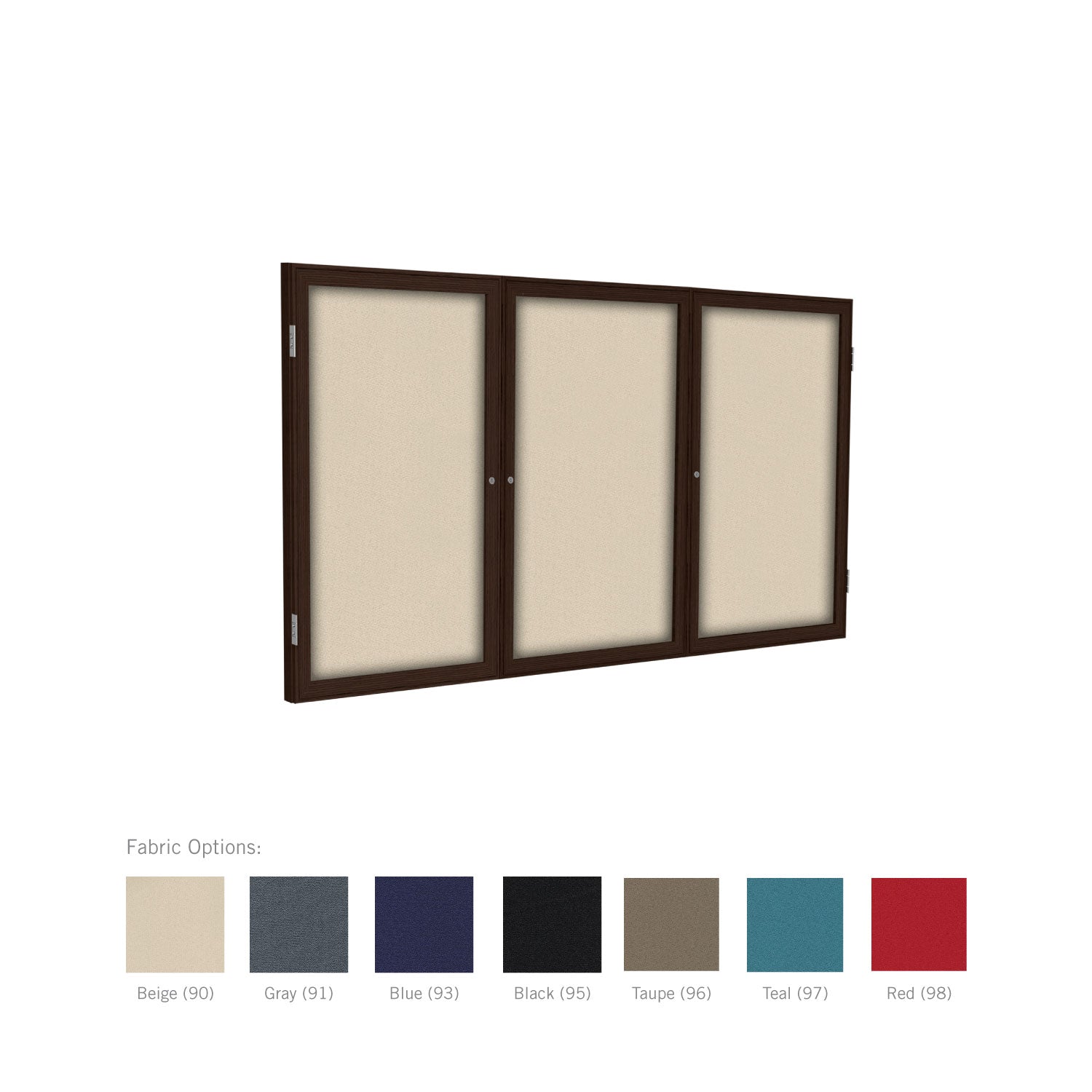 Ghent 2 Door Enclosed Fabric Bulletin Boards w/ Walnut Frame, 36"H x 72"W, Teal_0