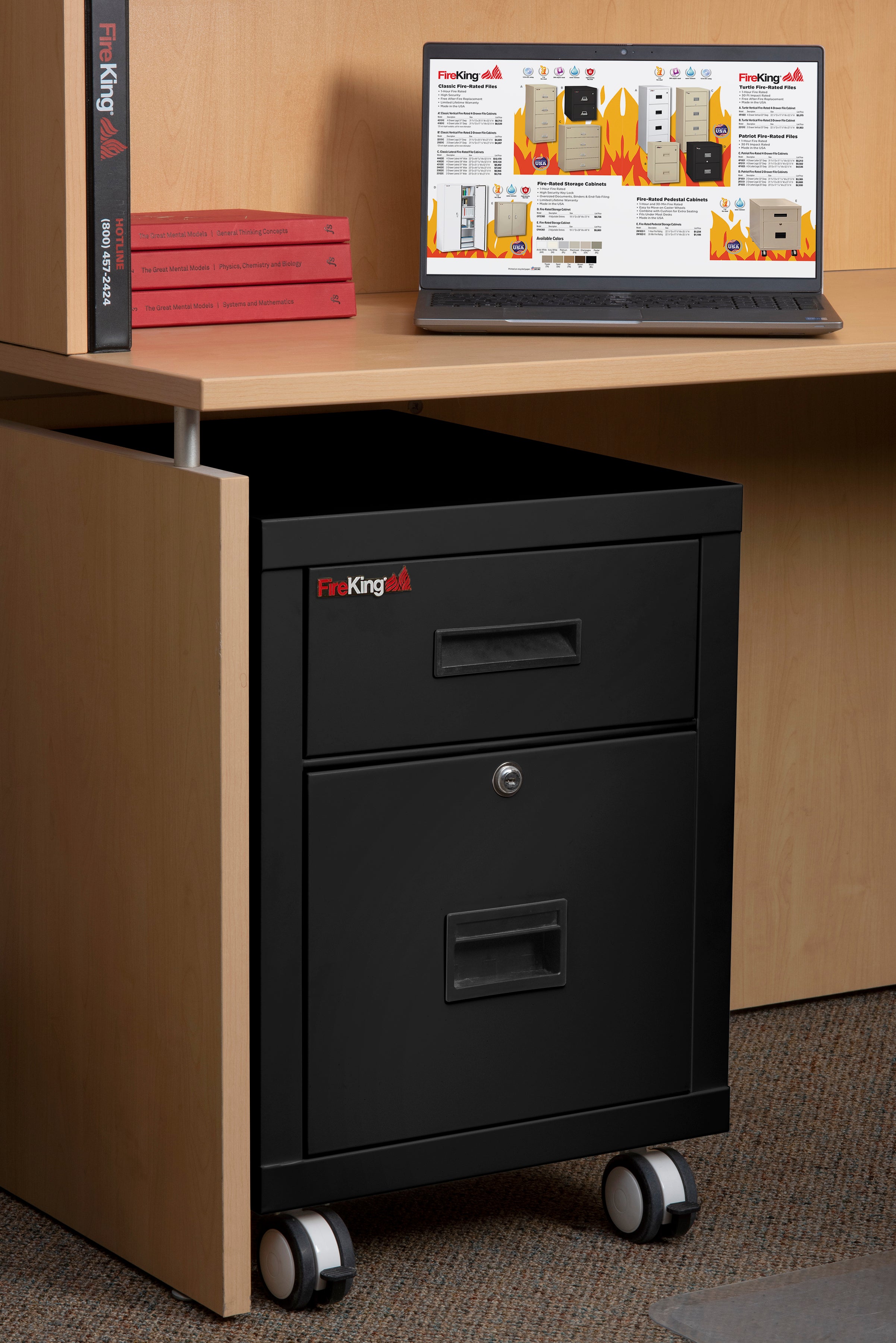 Mobile Pedestal Fire-Rated Letter or Legal File Cabinet