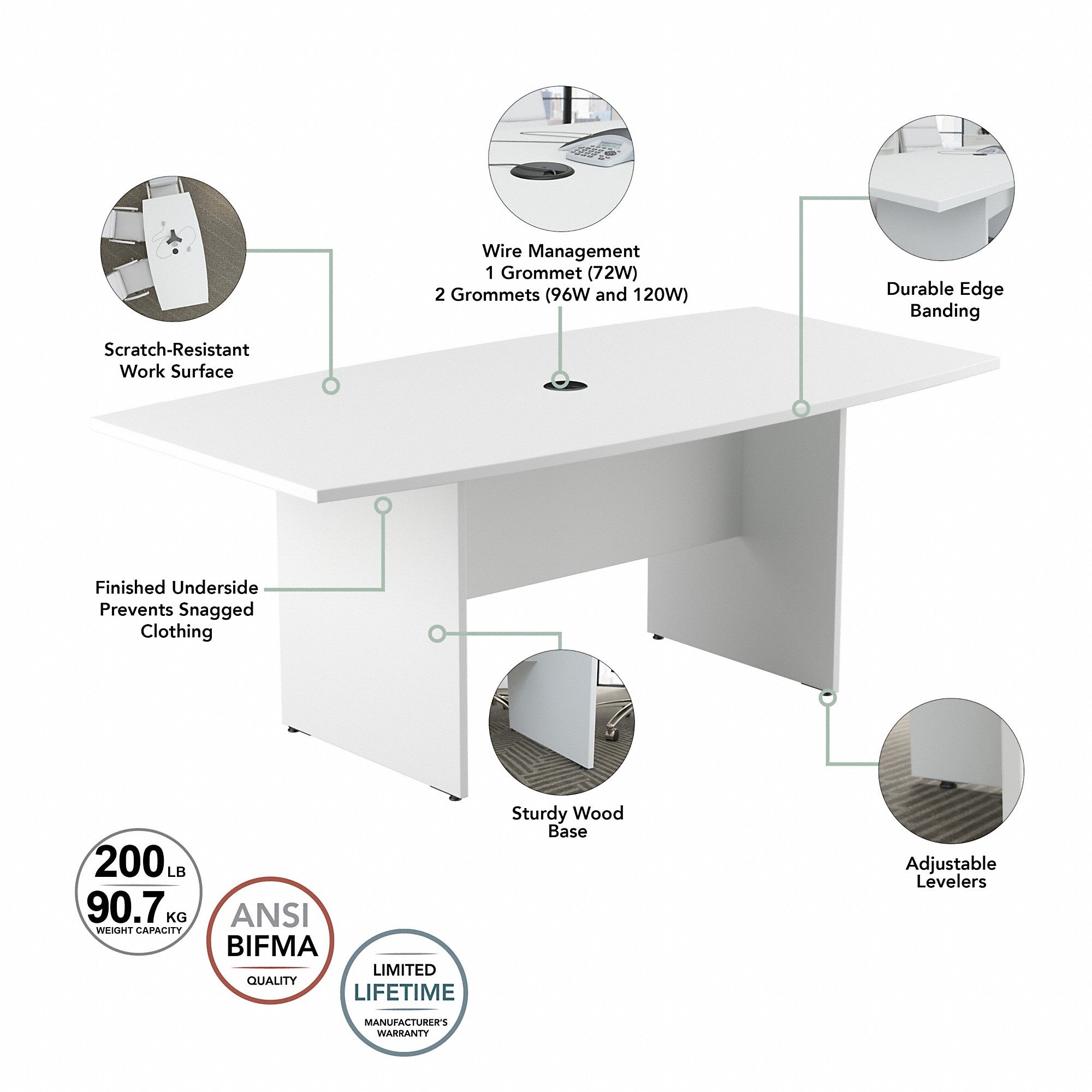 Bush Business Furniture 120W x 48D Boat Shaped Conference Table with Wood Base | Position 28