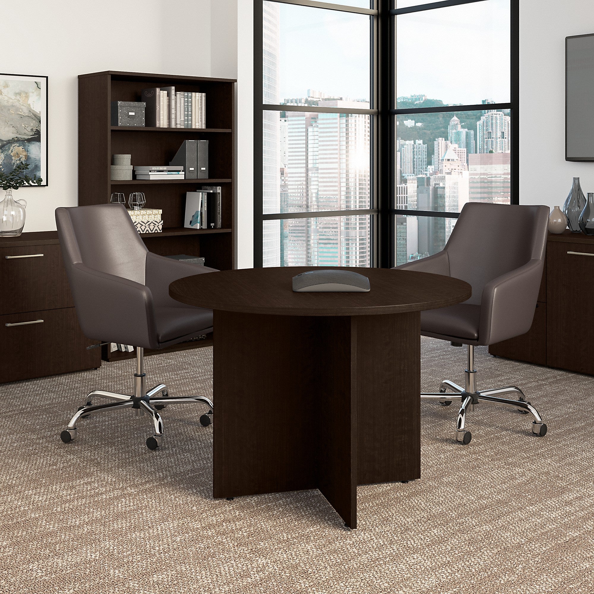 Bush Business Furniture 42W Round Conference Table with Wood Base | Position 9