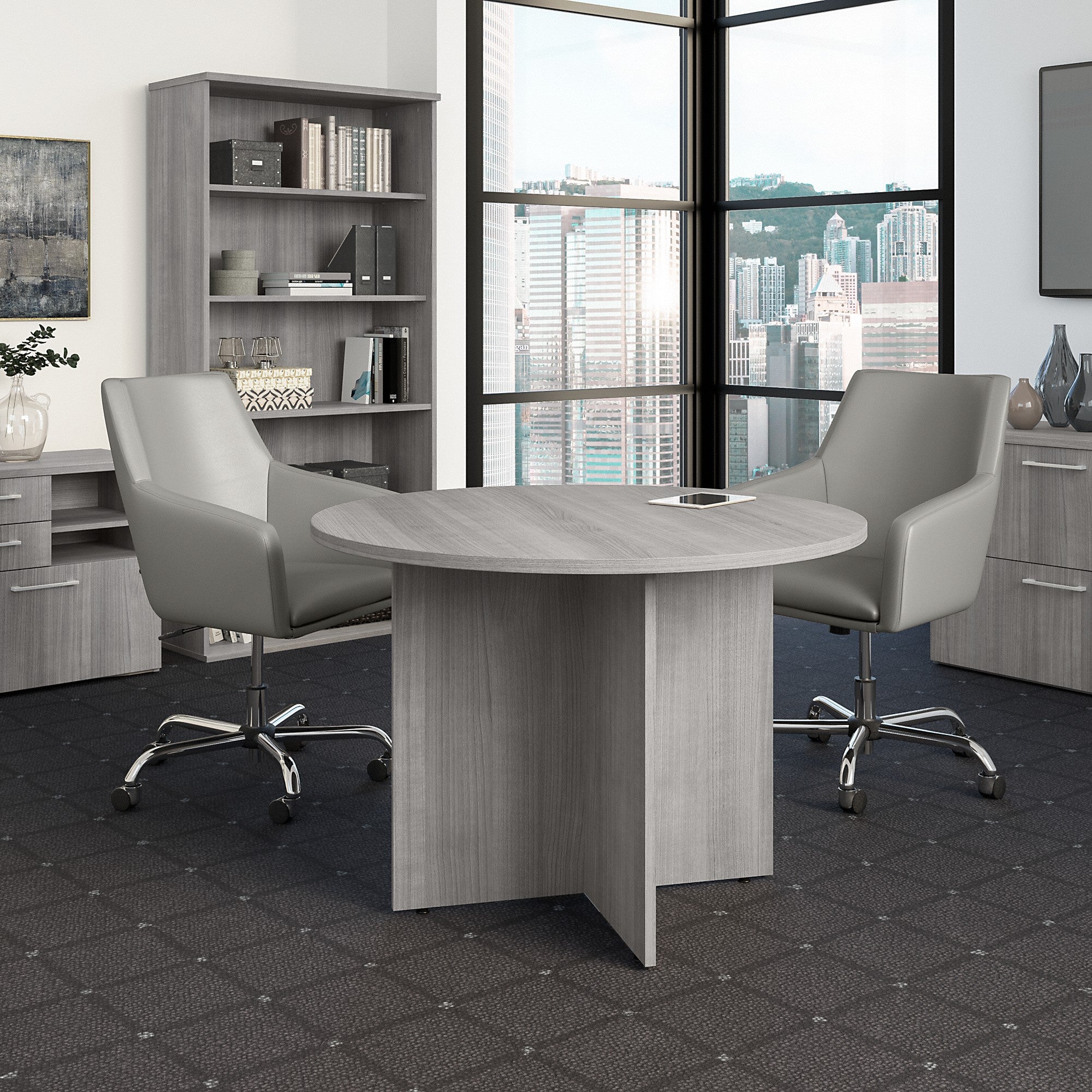 Bush Business Furniture 42W Round Conference Table with Wood Base | Position 16