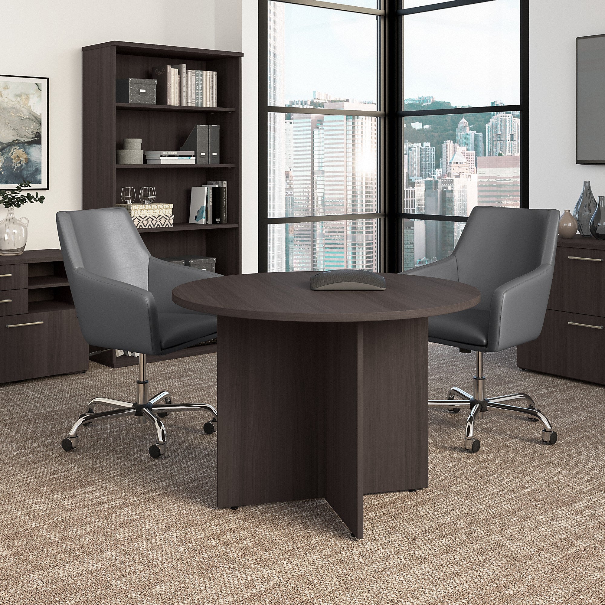 Bush Business Furniture 42W Round Conference Table with Wood Base | Position 24