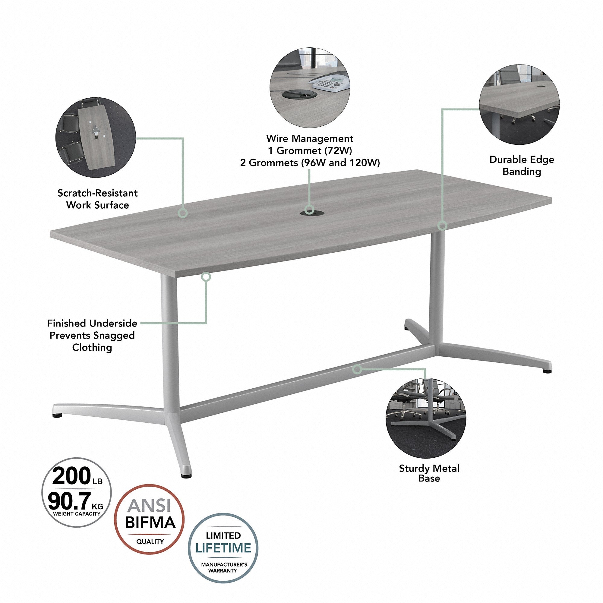 Bush Business Furniture 96W x 42D Boat Shaped Conference Table with Metal Base