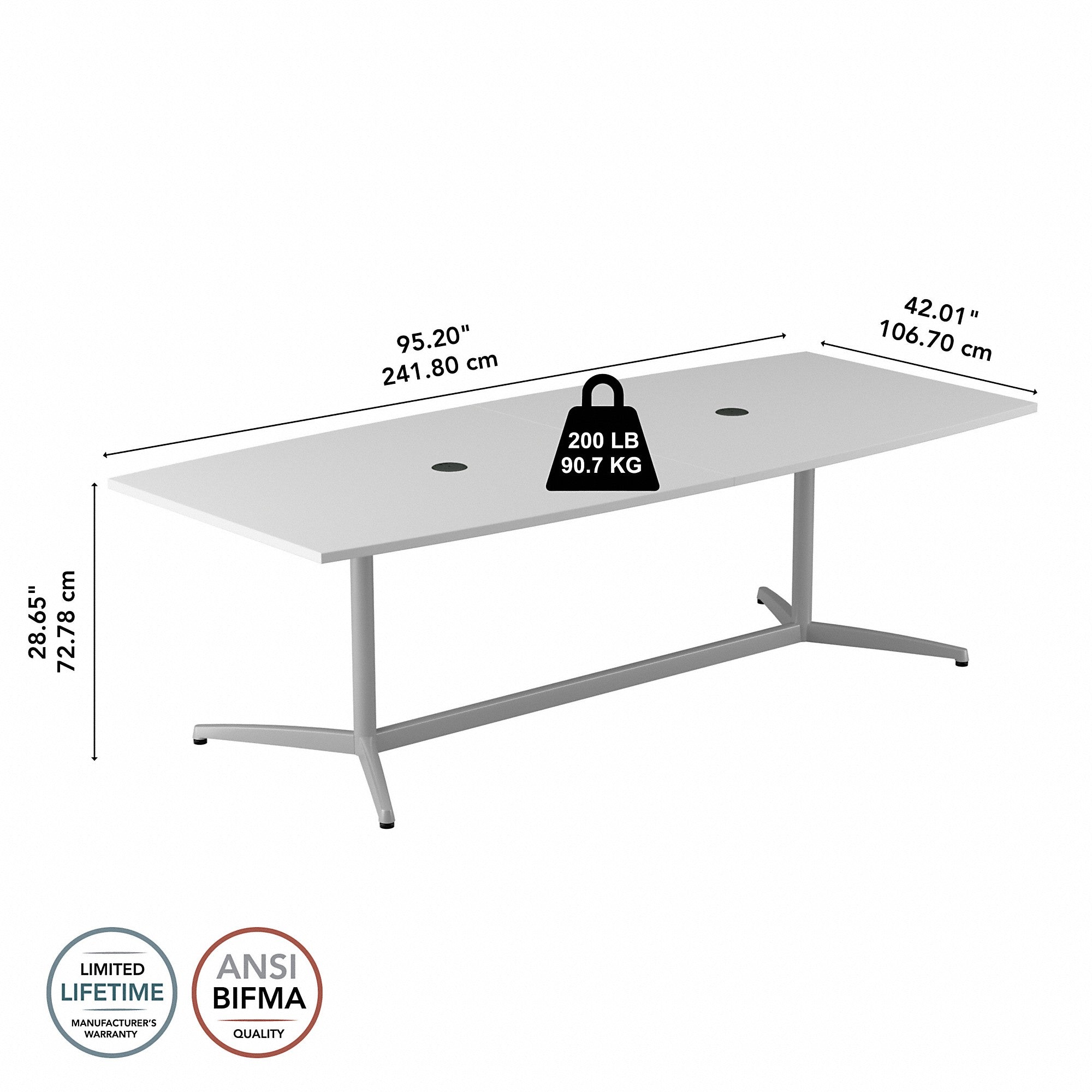 Bush Business Furniture 96W x 42D Boat Shaped Conference Table with Metal Base