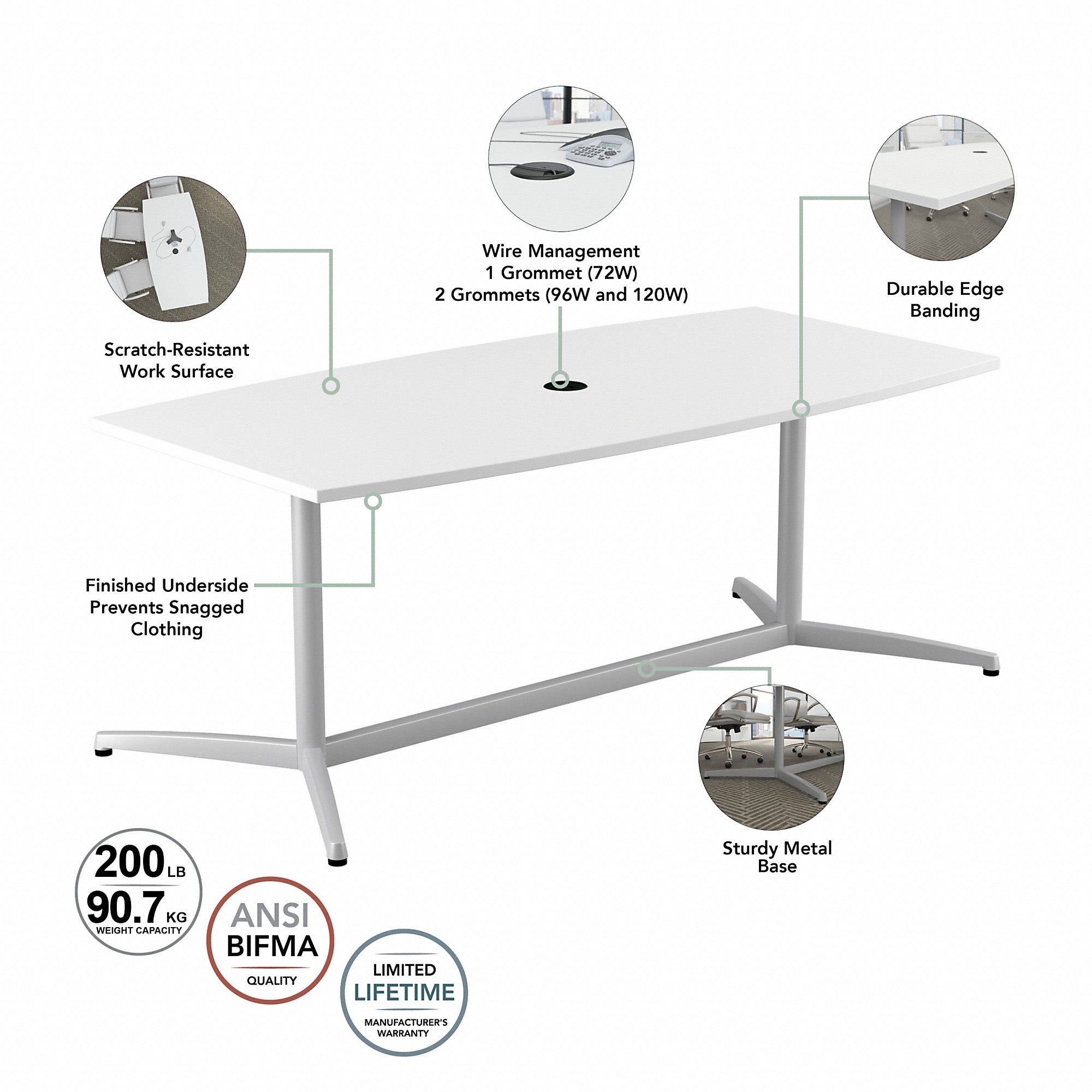 Bush Business Furniture 96W x 42D Boat Shaped Conference Table with Metal Base